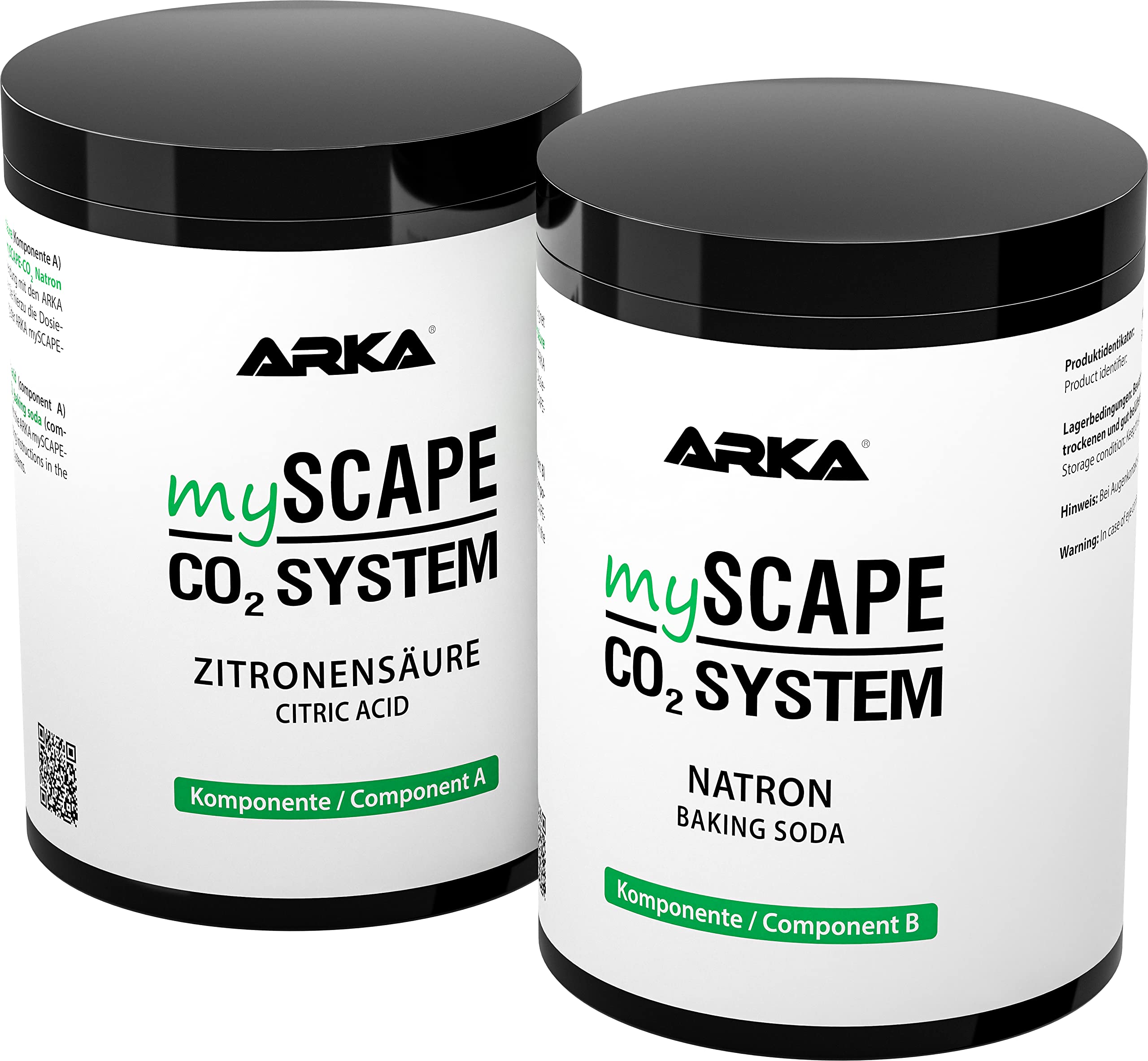 ARKA mySCAPE-CO2 Refiller – 2x600g – Nachfüllset für CO2 Systeme, Komponenten A: Zitronensäure & B: Natron, für ein optimales Pflanzenwachstum in Süßwasseraquarien