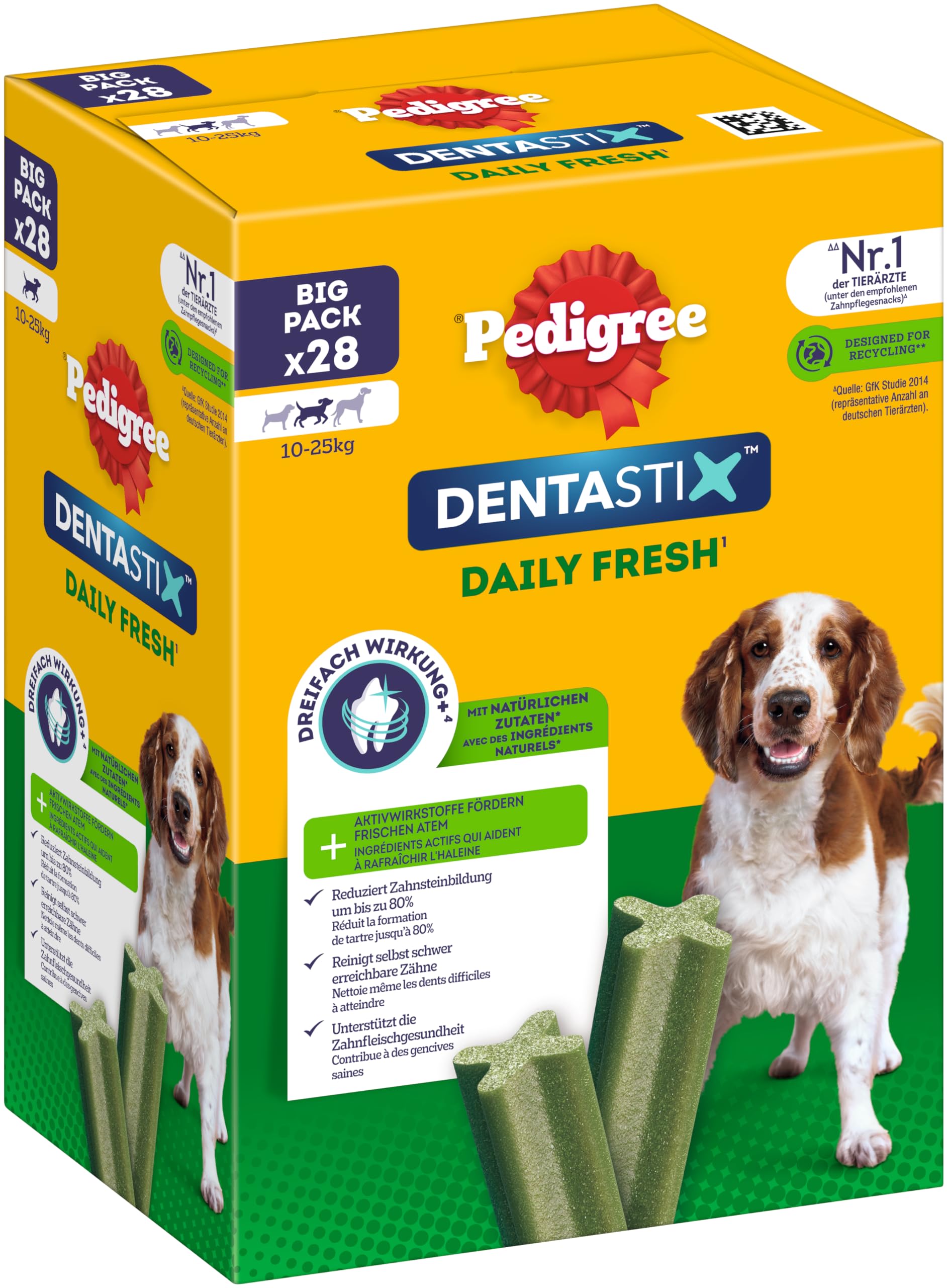 PEDIGREE Zahnpflege-Kausnacks Denta Stix Daily Fresh Mega Pack- Für mittelgroße Hunde 10-25kg (4×7 Stück) 720 g