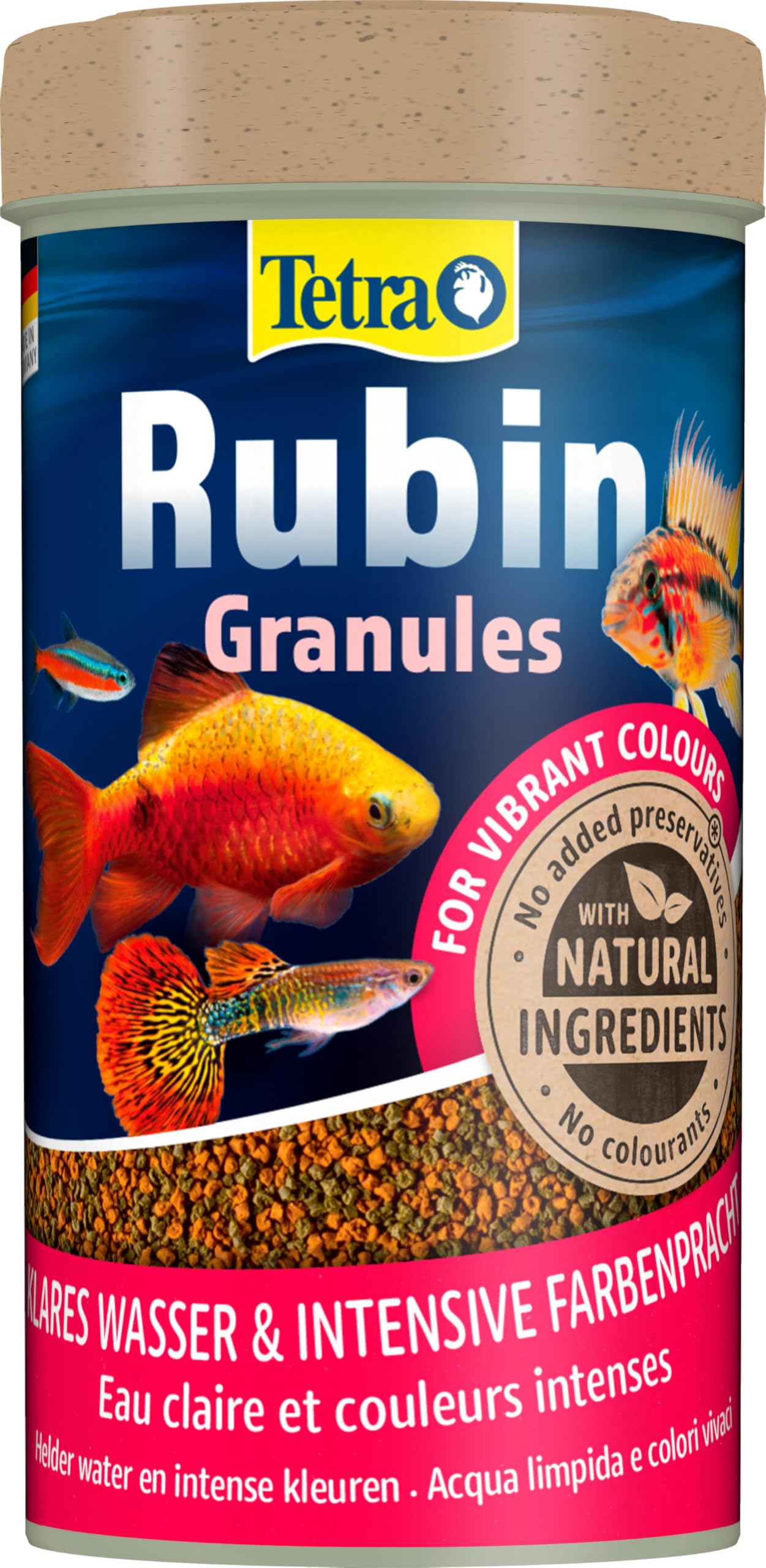 Tetra Rubin Granules – Fischfutter in Granulatform mit natürlichen Farbverstärkern, unterstützt eine intensive Farbenpracht der Fische, 250 ml Dose