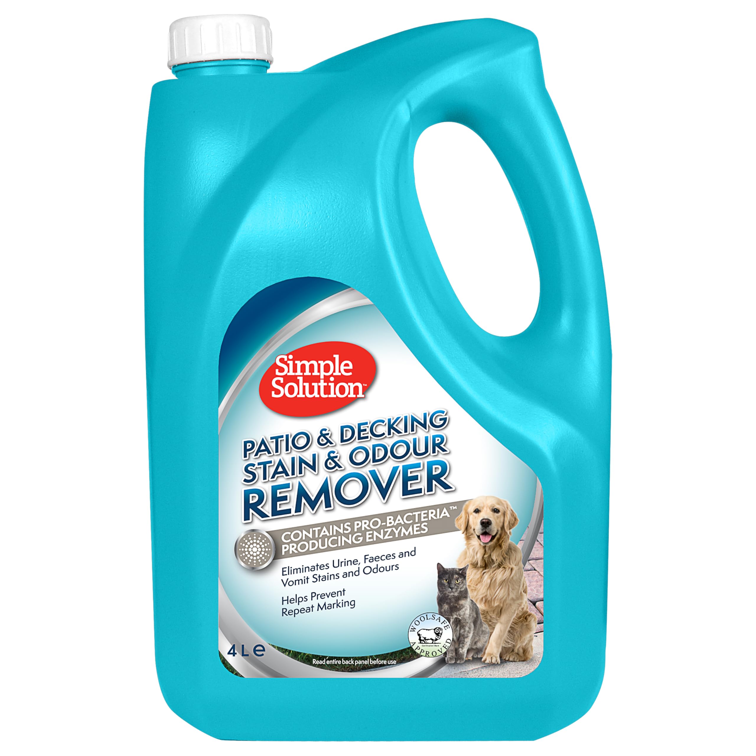 Simple Solution Patio & Decking Pet Stain and Odour Remover | Enzymatischer Reiniger mit Pro-Bakterien Reinigungskraft – 4 Liter