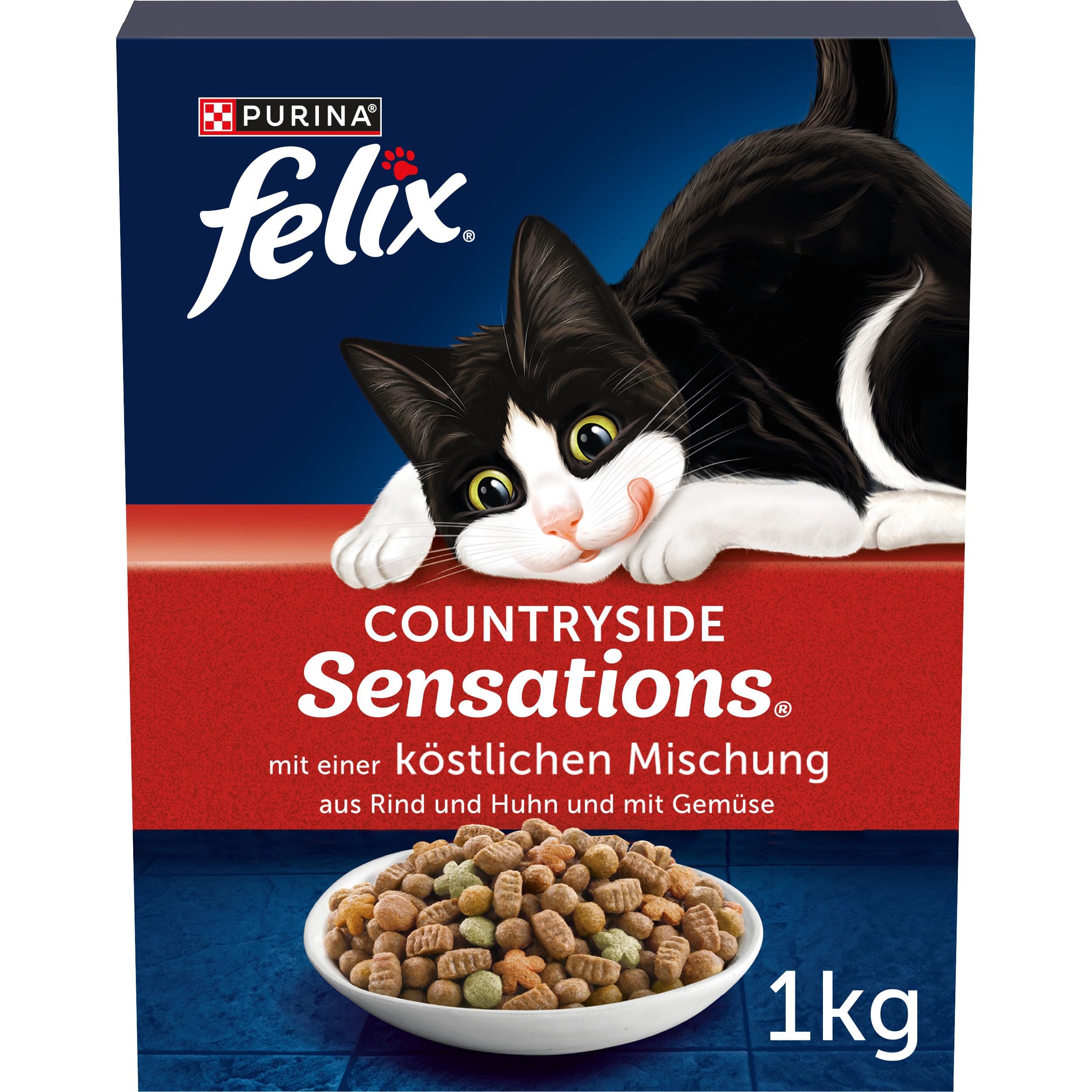 FELIX Countryside Sensations Katzenfutter trocken, mit Rind und Huhn, 1er Pack (1 x 1kg)