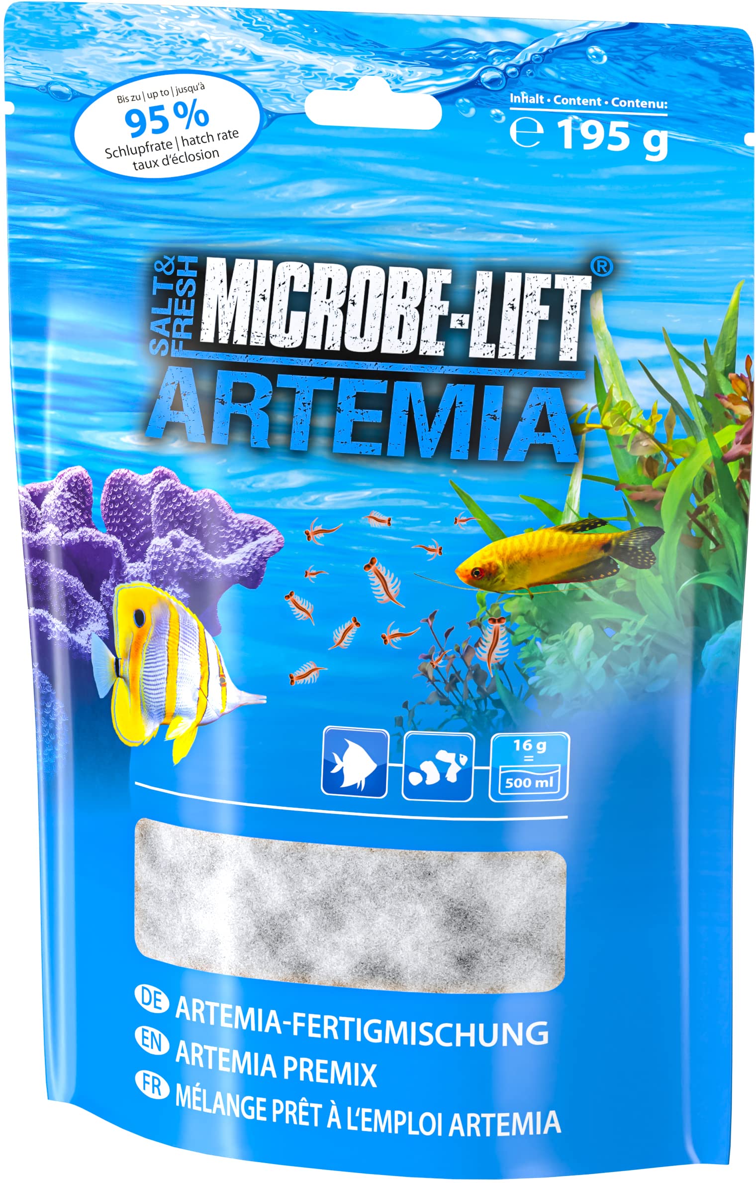 MICROBE-LIFT Artemia – 195 g – Komplettes Set mit Artemia-Eiern Plus Salz, bietet ideales Lebendfutter für die gesunde Ernährung von Aquarienfischen in Meer & Süßwasser.