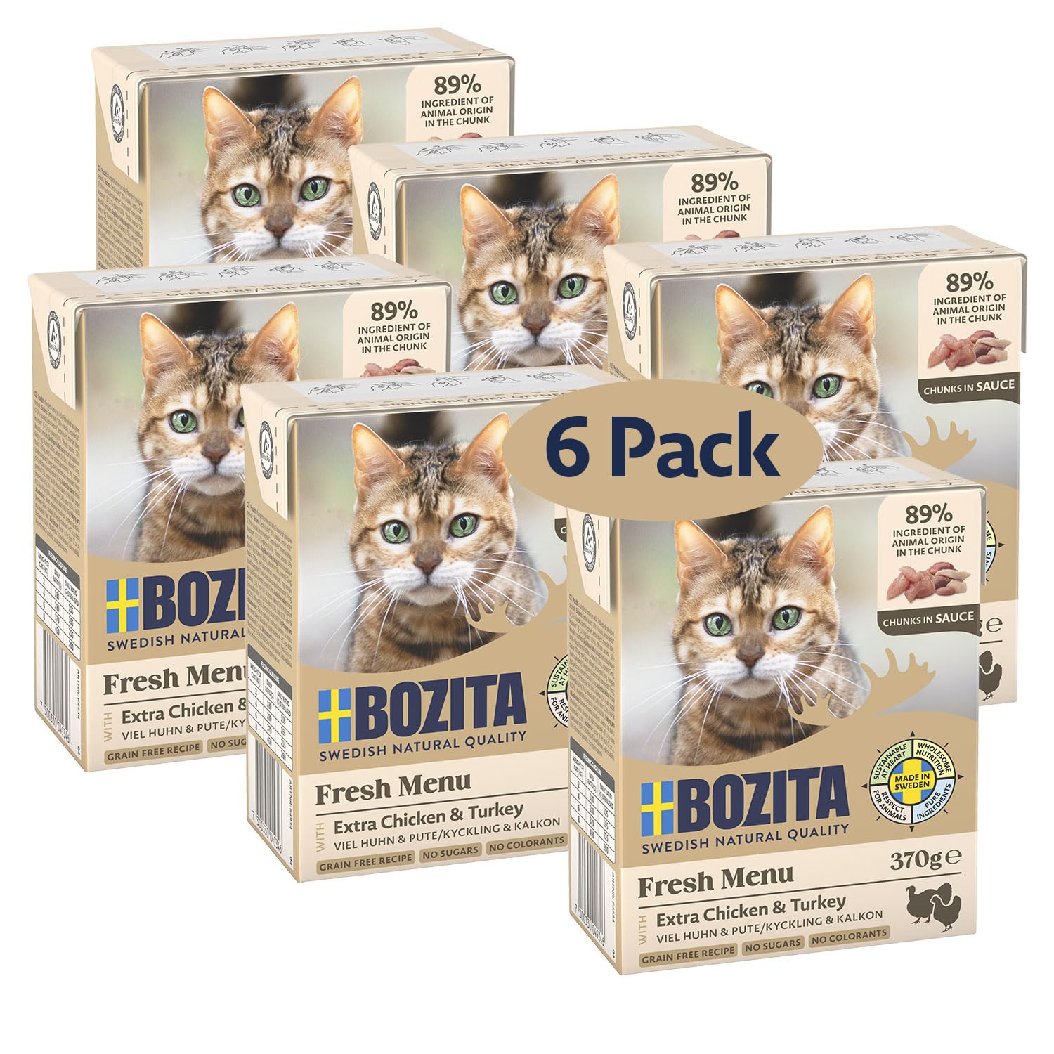 Bozita Häppchen in Soße mit Hühnchen & Pute Multibox 6x370g im Tetra