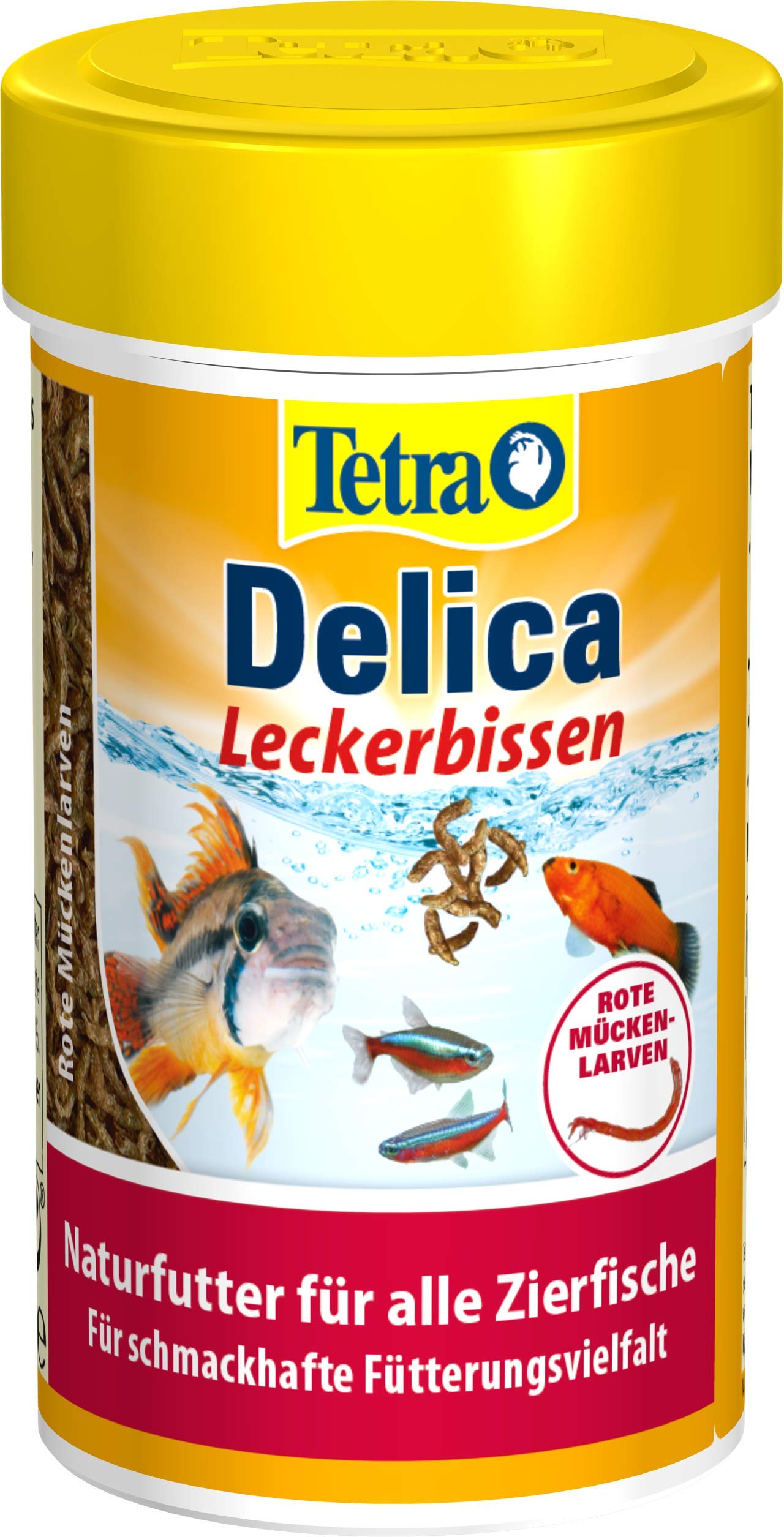 TetraDelica Bloodworms, Naturfutter für Zierfische, enthält zu 100% gefriergetrocknete rote Mückenlarven, 100 ml Dose