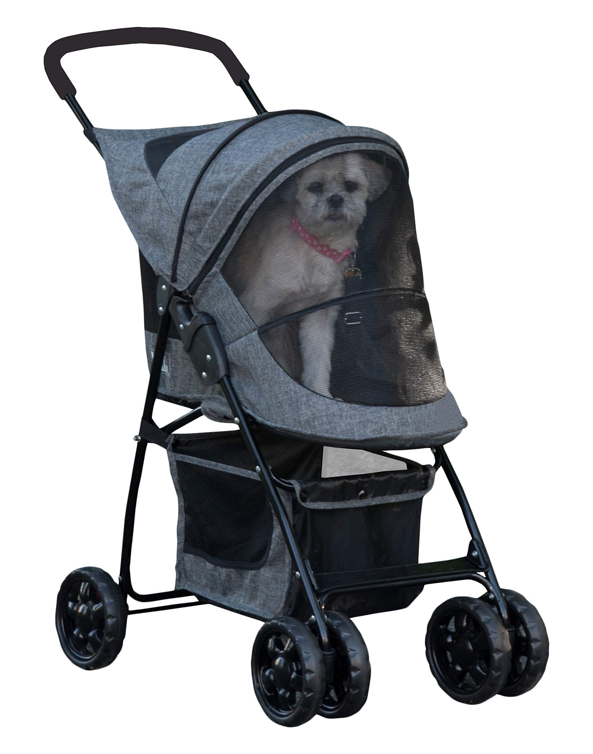 Pet Gear Happy Trails Lite Haustier-Kinderwagen für Katzen/Hunde, Reißverschluss-Eingang, einfach zusammenklappbar mit herausnehmbarem Futter, Sicherheitsgurt, Aufbewahrungskorb