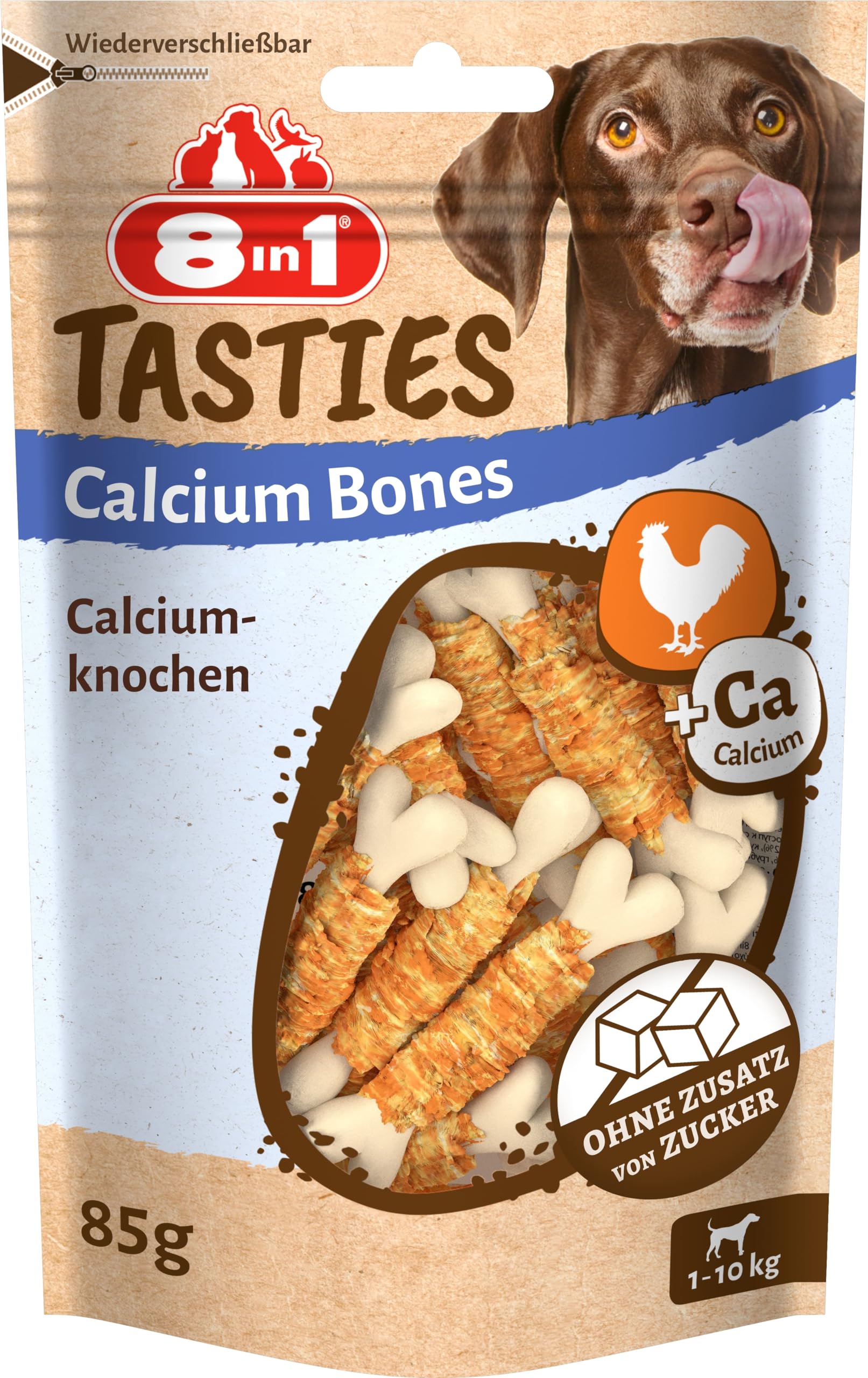 8in1 Tasties Calcium Bones Calziumknochen – mit Hähnchenbrust umwickelte kleine Knochen, 85 g