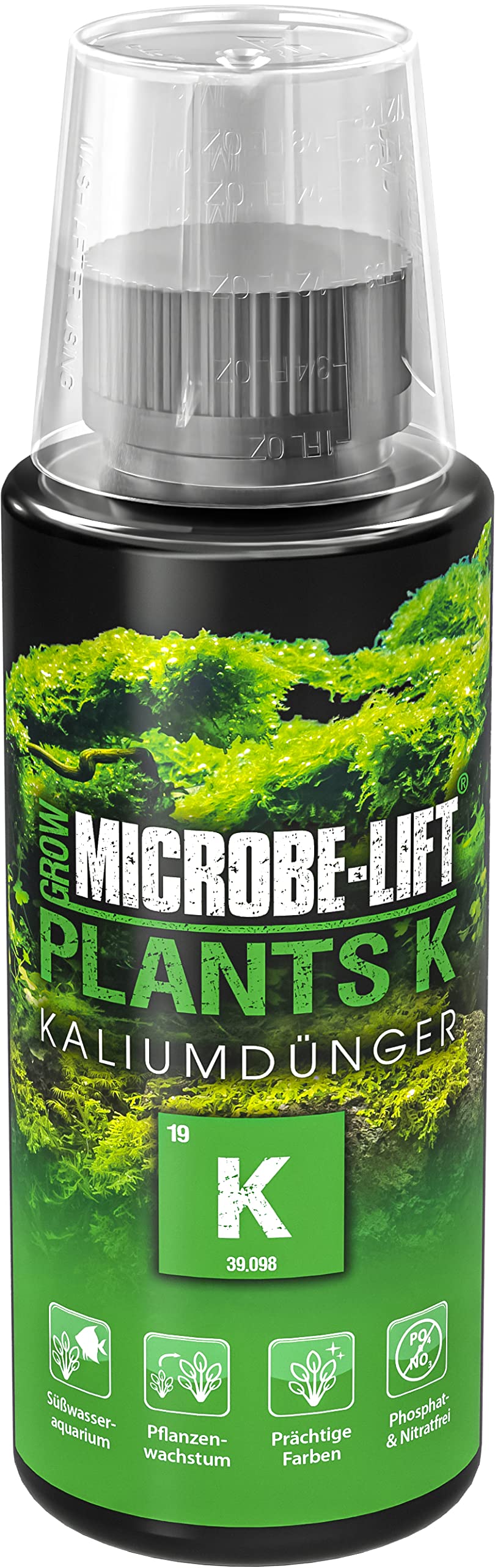 MICROBE-LIFT Plants K – 118 ml – Hochwertiger Kaliumdünger für prächtigen Pflanzenwuchs in Süßwasseraquarien, frei von Nitrat & Phosphat, fördert gesunde Vegetation.