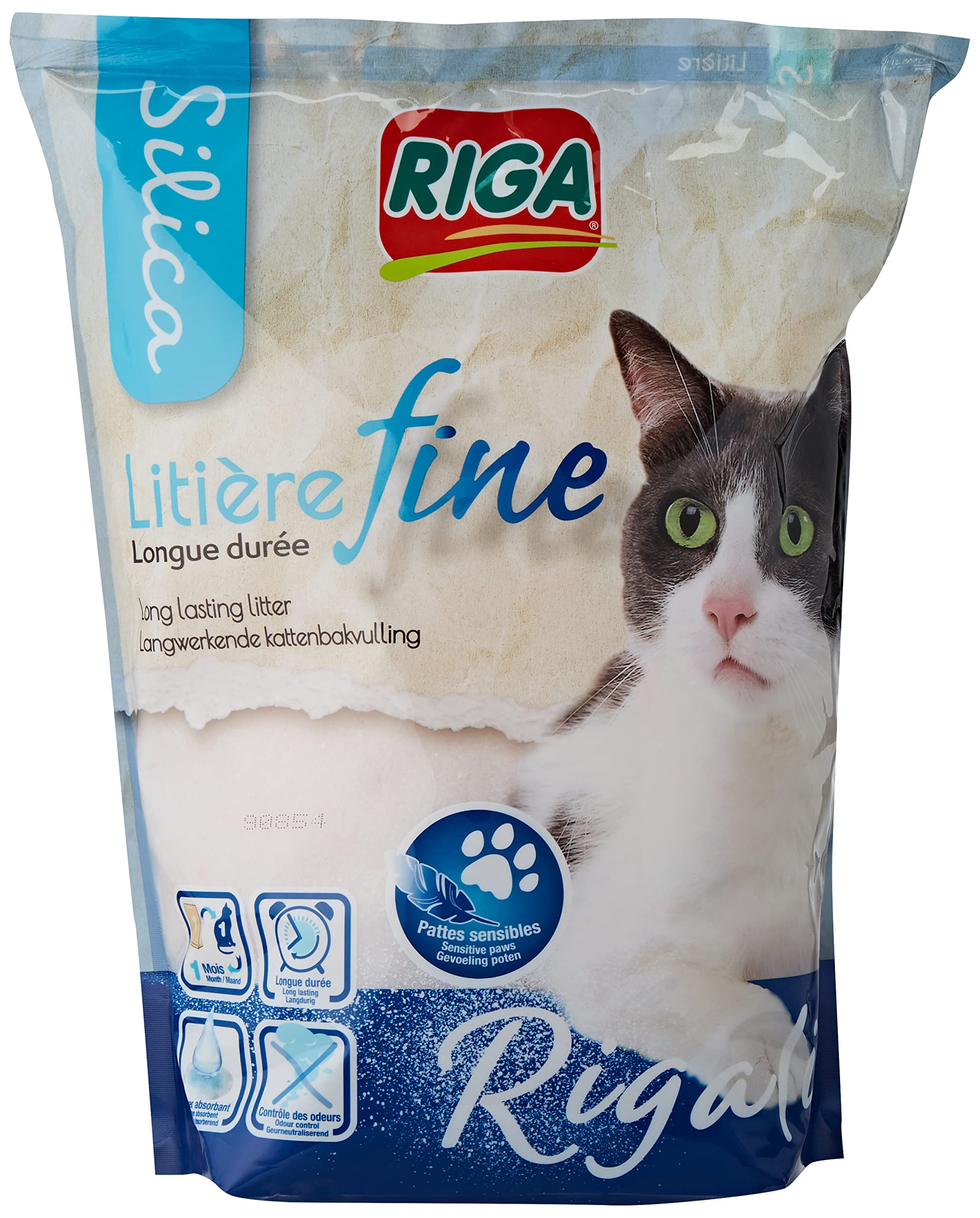 Riga – Rigalit Feinkörnig – Hyperabsorbierendes Katzenstreu Mineralischen Ursprungs – Silica-Gel – Feine Körnung – Geruchsabsorbierend – Bakterienhemmend 1.6 kg (1er Pack)