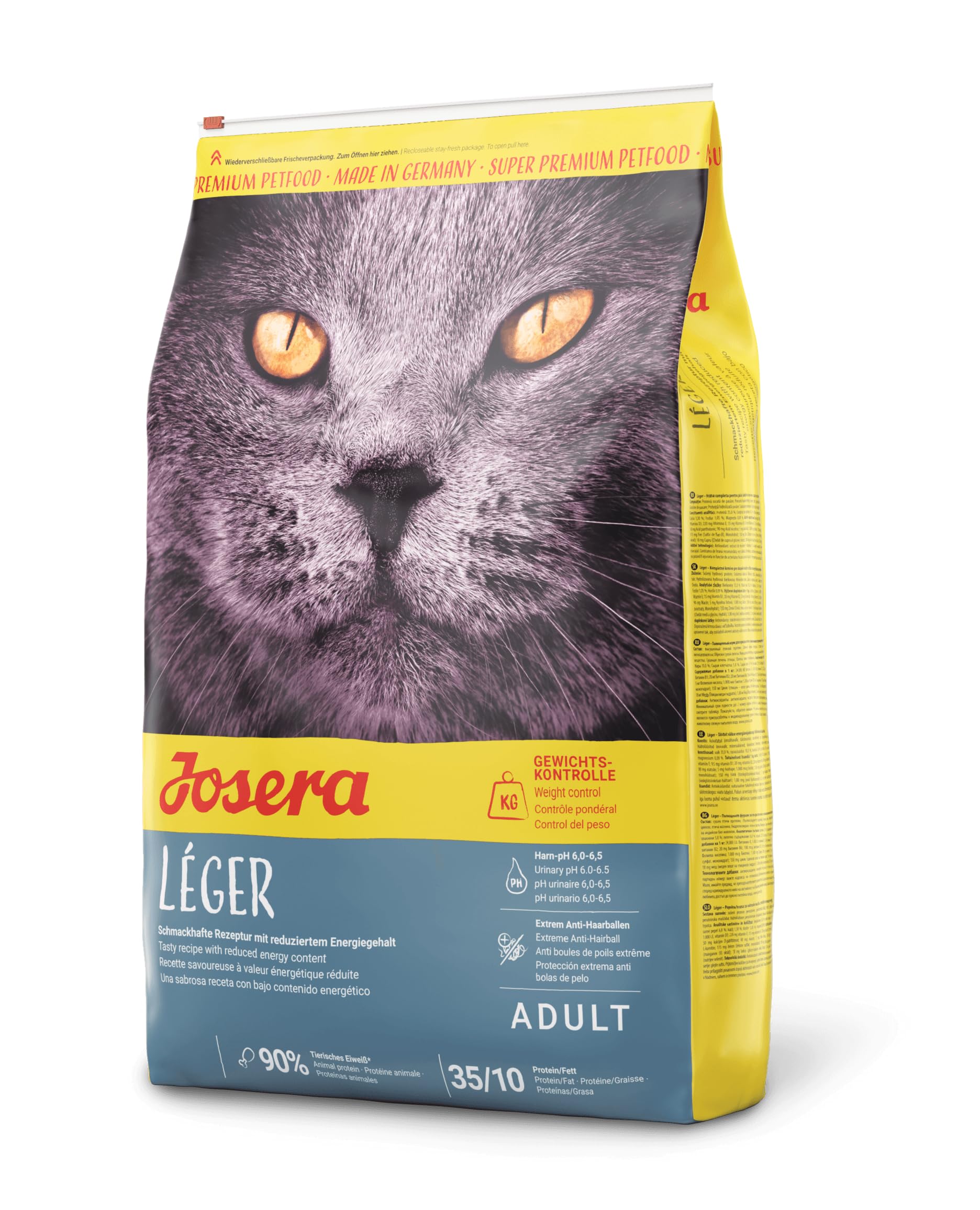 JOSERA Léger (1 x 10 kg) | Adult | Premium Trockenfutter für ausgewachsene sterilisierte oder übergewichtige Katzen | Geflügel | wenig Fett & viel Protein | weizenfrei | Katzenfutter | 1er Pack