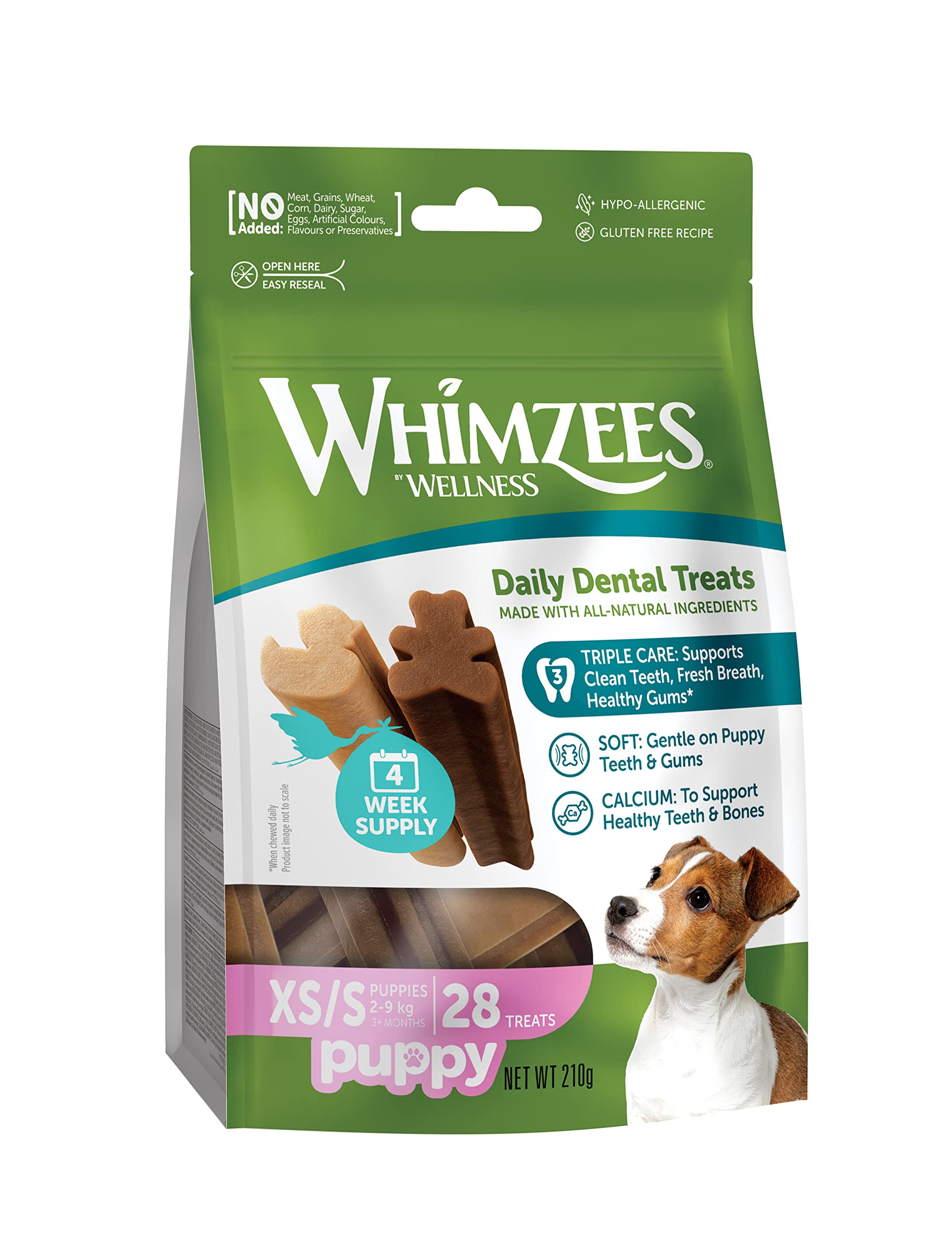 WHIMZEES By Wellness Puppy Stix, Kauknochen für kleine Welpen, Hundesnack zur Zahnpflege, Größe XS/S, 28 Stück, ohne Zuckerzusatz, getreidefrei, natürlich, fettarm