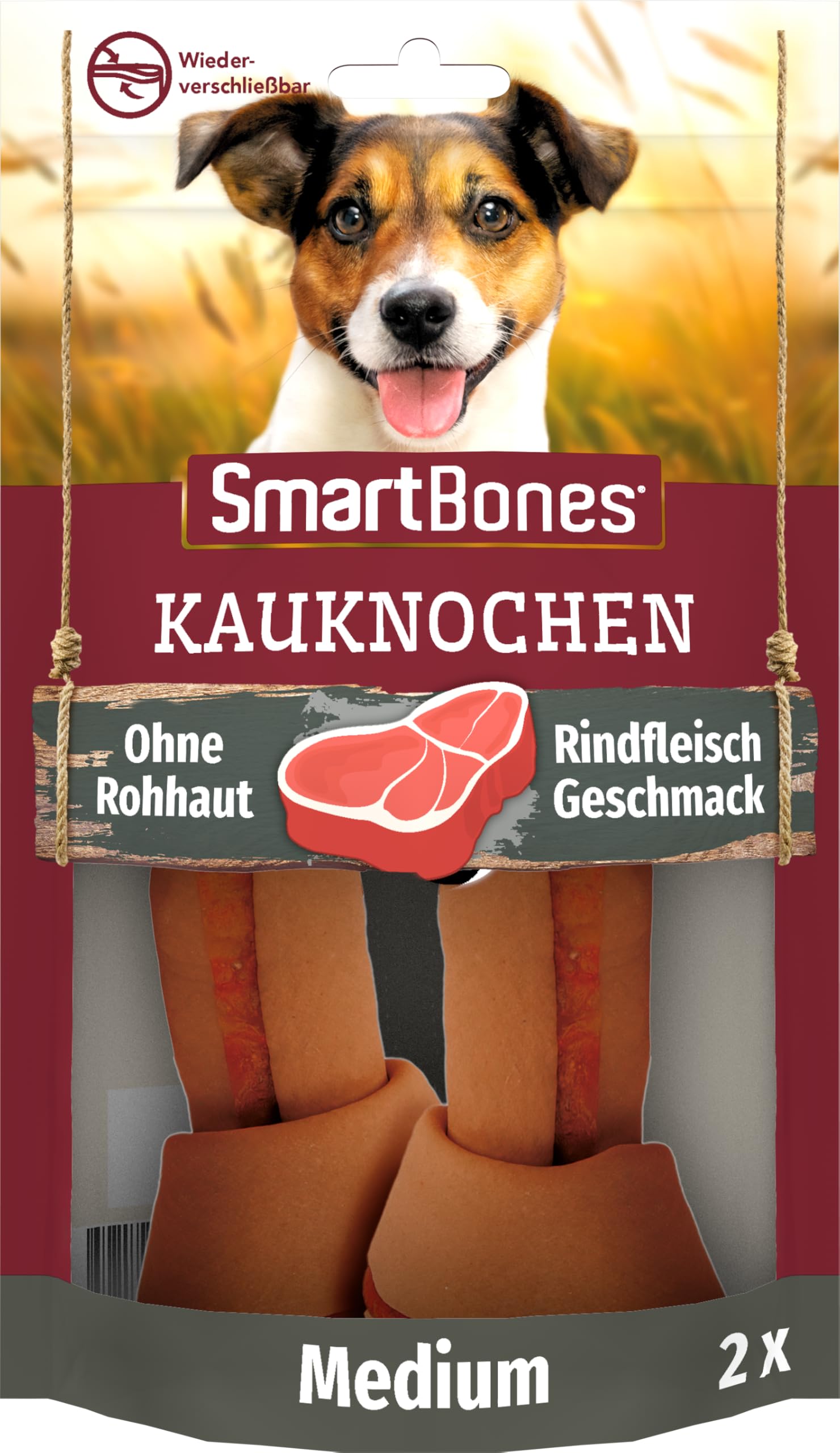 SmartBones Kauknochen Medium – Kausnack mit Rindfleisch Geschmack für mittelgroße Hunde, Knochen mit weicher Textur, ohne Rohhaut, 2 Stück