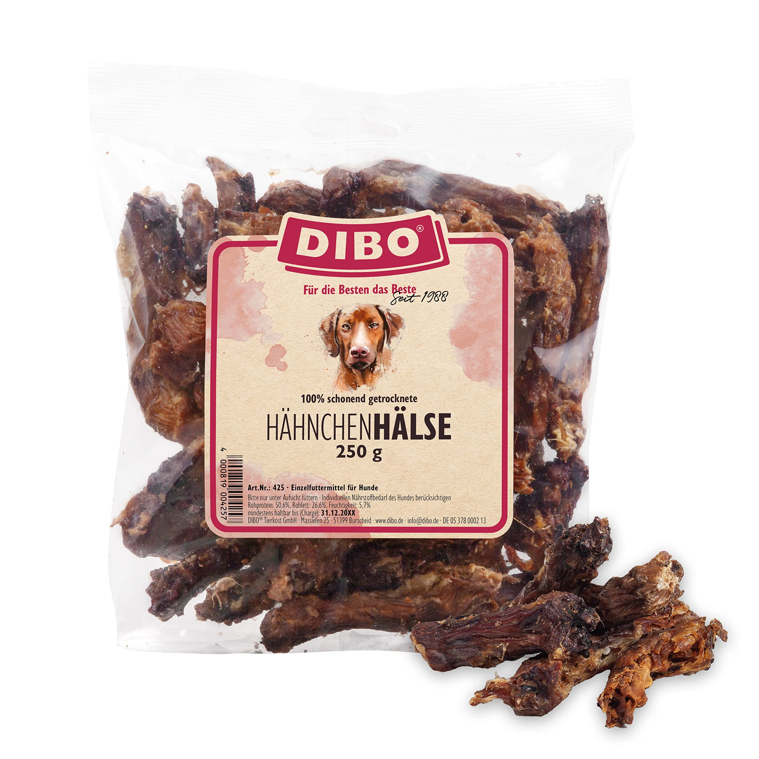 DIBO Hähnchenhälse, 250g-Beutel, der kleine Naturkau-Snack oder Leckerli für Zwischendurch, Hundefutter, Qualitätskauartikel ohne Chemie von DIBO