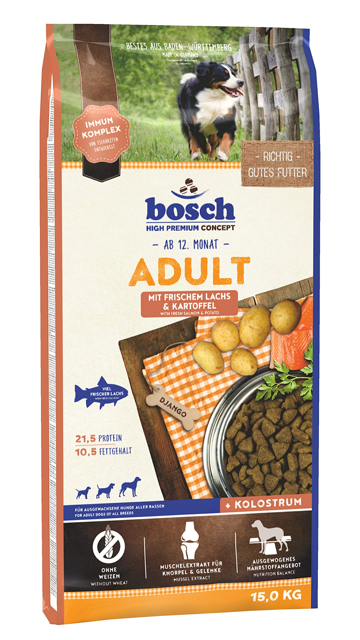 bosch HPC Adult mit frischem Lachs & Kartoffel | Hundetrockenfutter für ausgewachsene Hunde aller Rassen | 1 x 15 kg