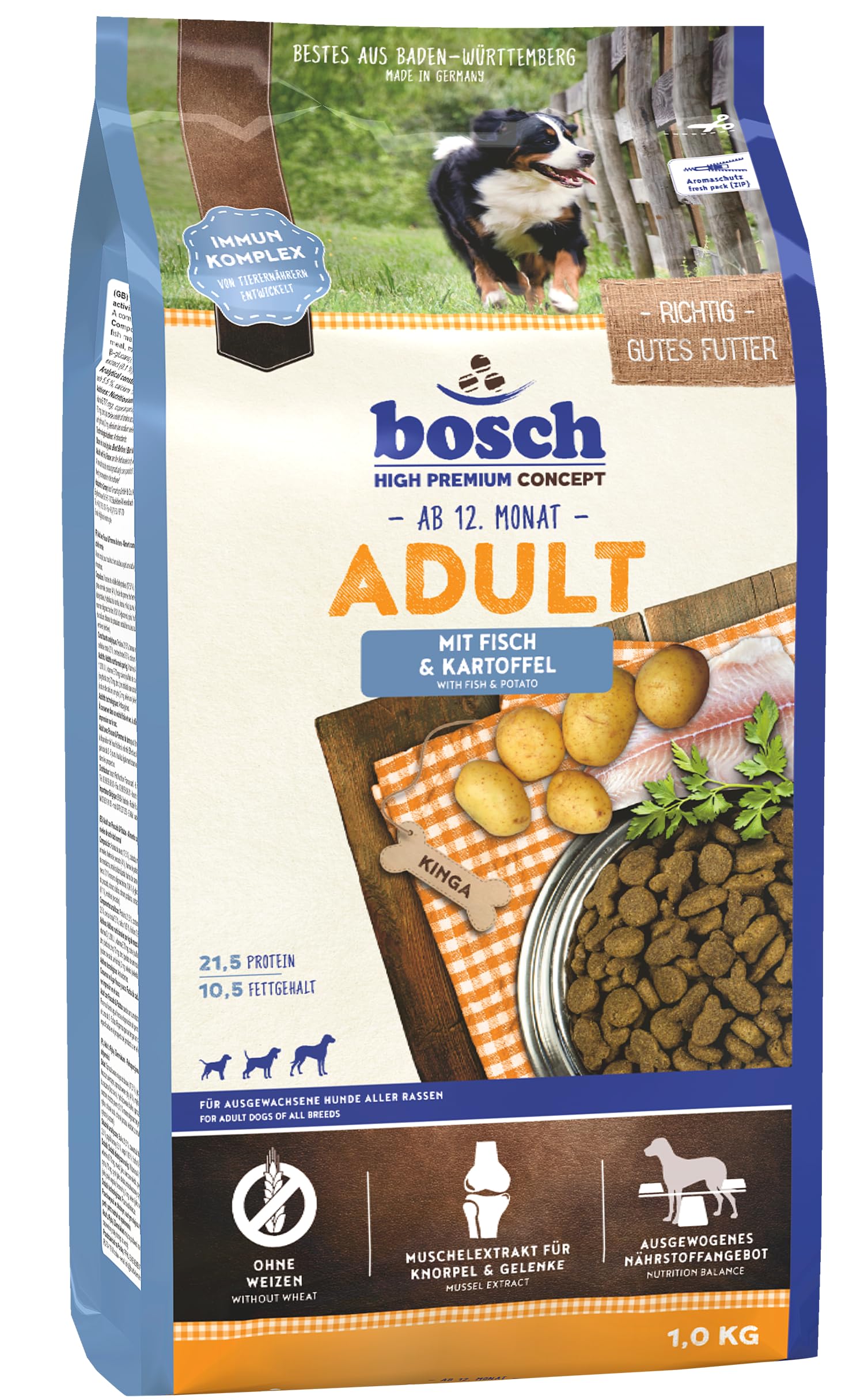 bosch HPC Adult mit Fisch & Kartoffel | Hundetrockenfutter für ausgewachsene Hunde aller Rassen | 1 x 15 kg