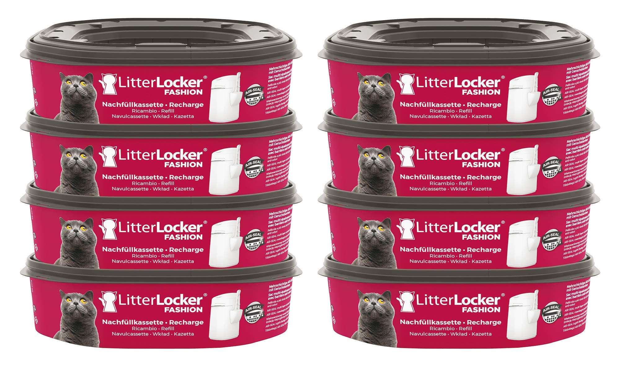 Litter Locker LitterLocker Fashion 8er-Pack Original Nachfüllkassetten, erspart den täglichen Gang zur Mülltonne, sauber und geruchlos, Schwarz