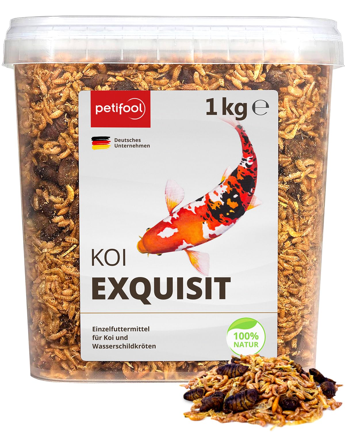 petifool Koi Exquisit 1kg – getrocknete Futtermischung – für Wasserschildkröten und Fische – Mischung aus Seidenraupen, Shrimps und Gammarus – Naturfutter