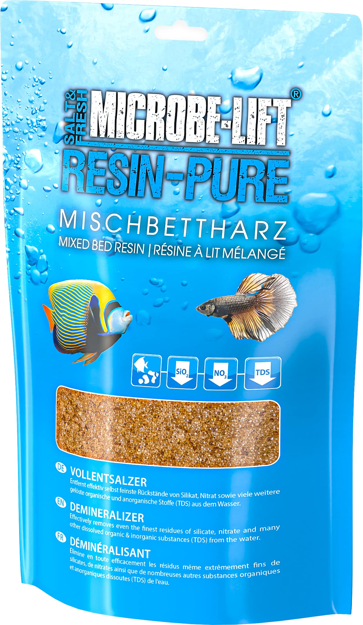 MICROBE-LIFT Resin-Pure – 1000 ml – Effektives Mischbettharz/Vollentsalzer entfernt effizient Silikat, Nitrat und TDS aus dem Aquariumwasser, optimal für den Einsatz mit Resinfiltern an Osmoseanlagen