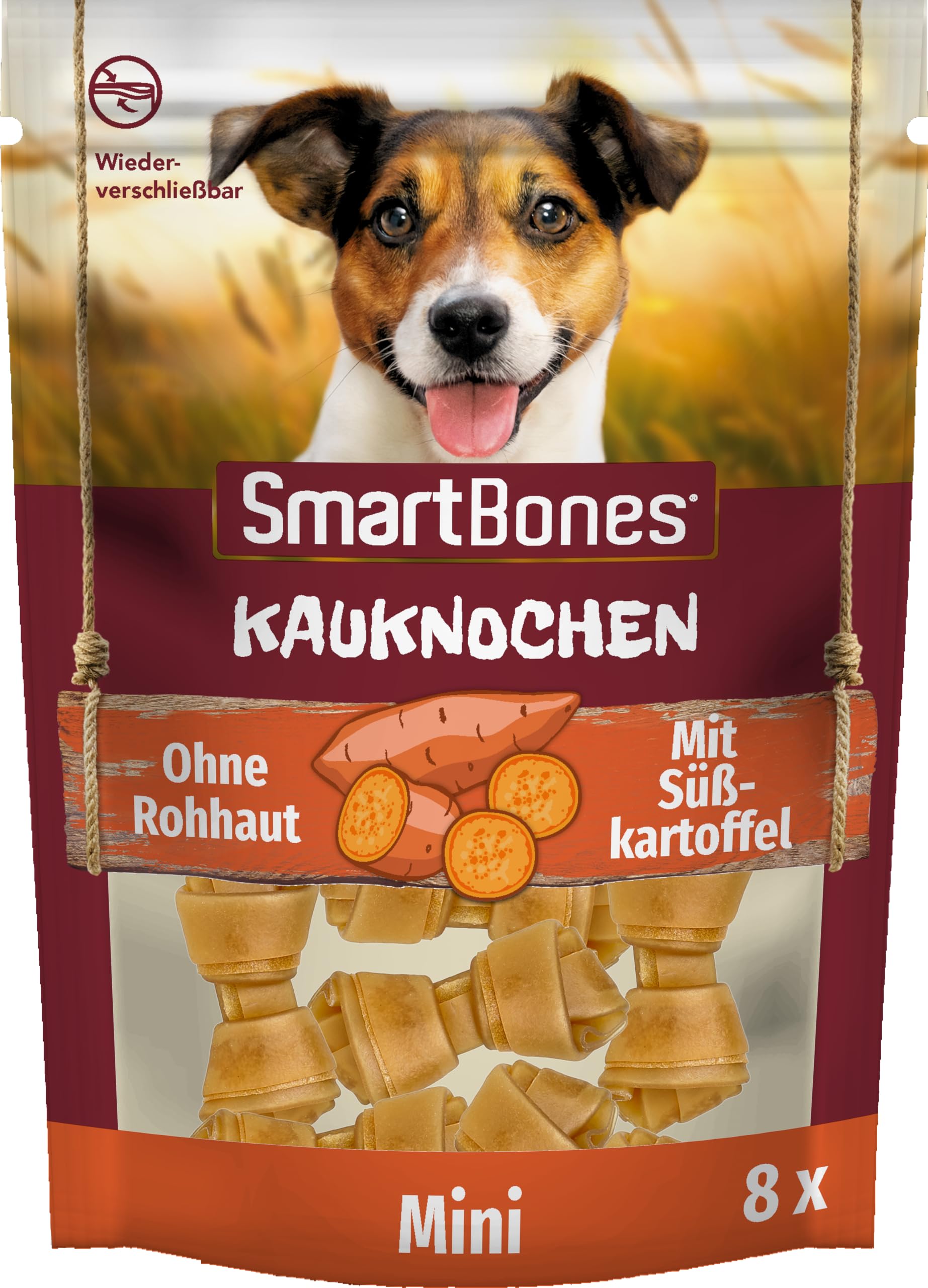 SmartBones Kauknochen Mini – Kausnack mit Süßkartoffel für kleine Hunde, Knochen mit weicher Textur, ohne Rohhaut, 8 Stück(1er Pack)