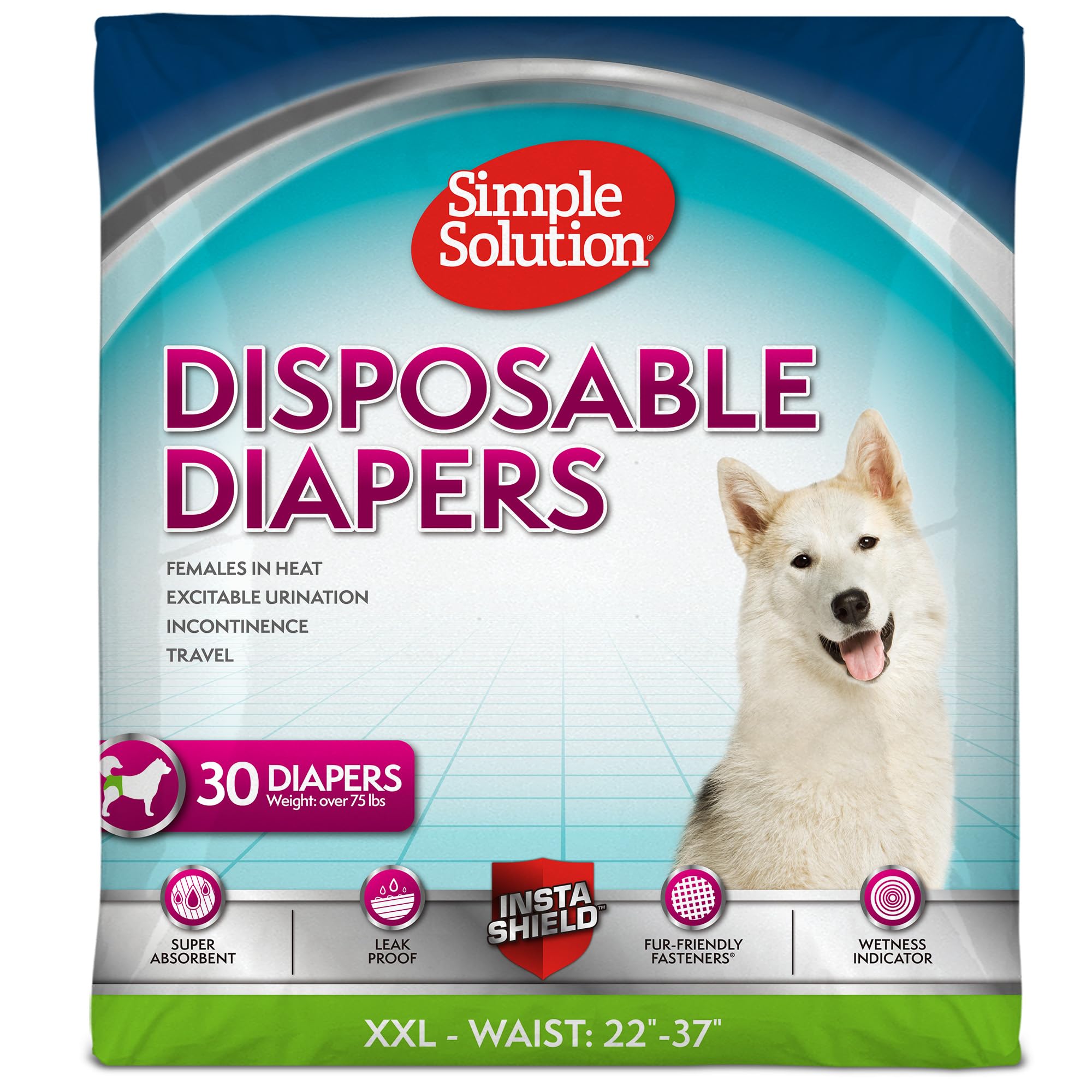 Simple Solution True Fit Einweg-Hundewindeln für Hündinnen – super saugfähig mit Nässeindikator – XXL (Taille 55,9–94 cm) – 30 Stück