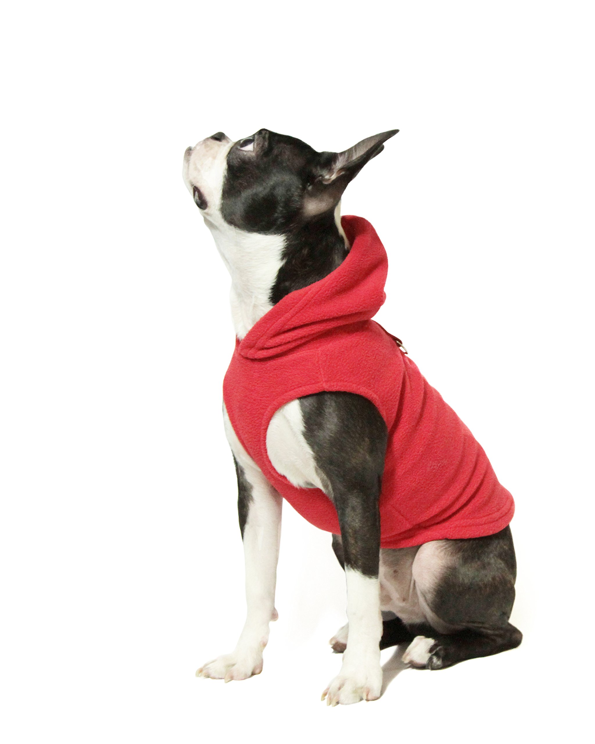 Gooby Every Day Fleece-Weste für kaltes Wetter, mit Kapuze für kleine Hunde, Größe L, Rot