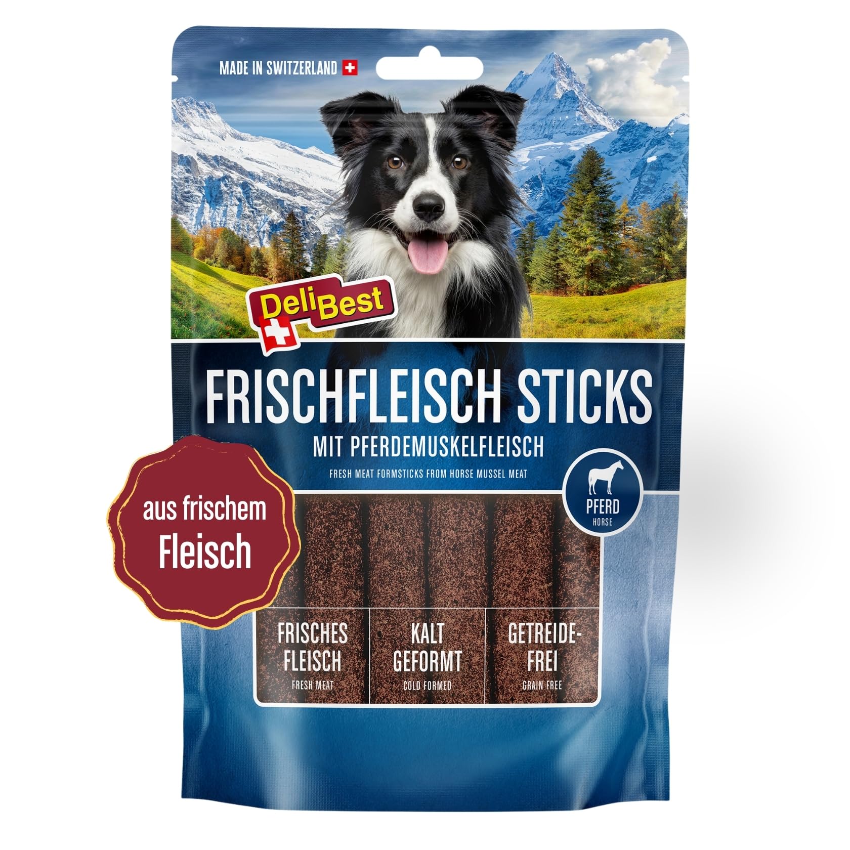 DeliBest Premium Pferdefleisch Sticks I Hundeleckerli mit wertvollen Inhaltsstoffen ist leicht verdaulich I kalt geformt – sehr schmackhafter Hunde Snack aus frischem Fleisch