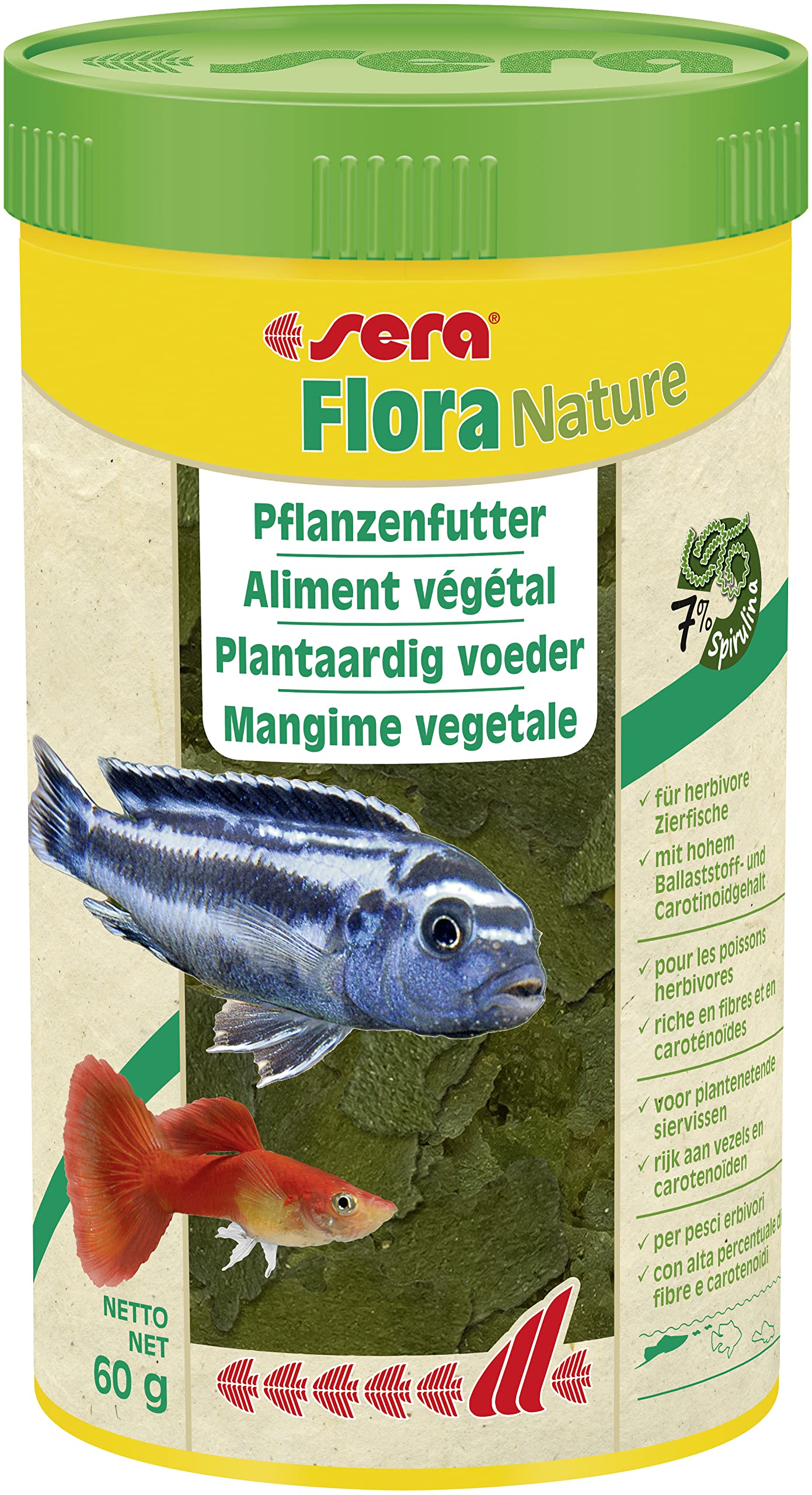 sera Flora Nature 250 ml Pflanzenfutter aus Flocken mit ballaststoff- & carotinoidreichen Inhaltsstoffen, Flockenfutter fürs Aquarium, Fischfutter mit hoher Futterverwertbarkeit (somit weniger Algen)