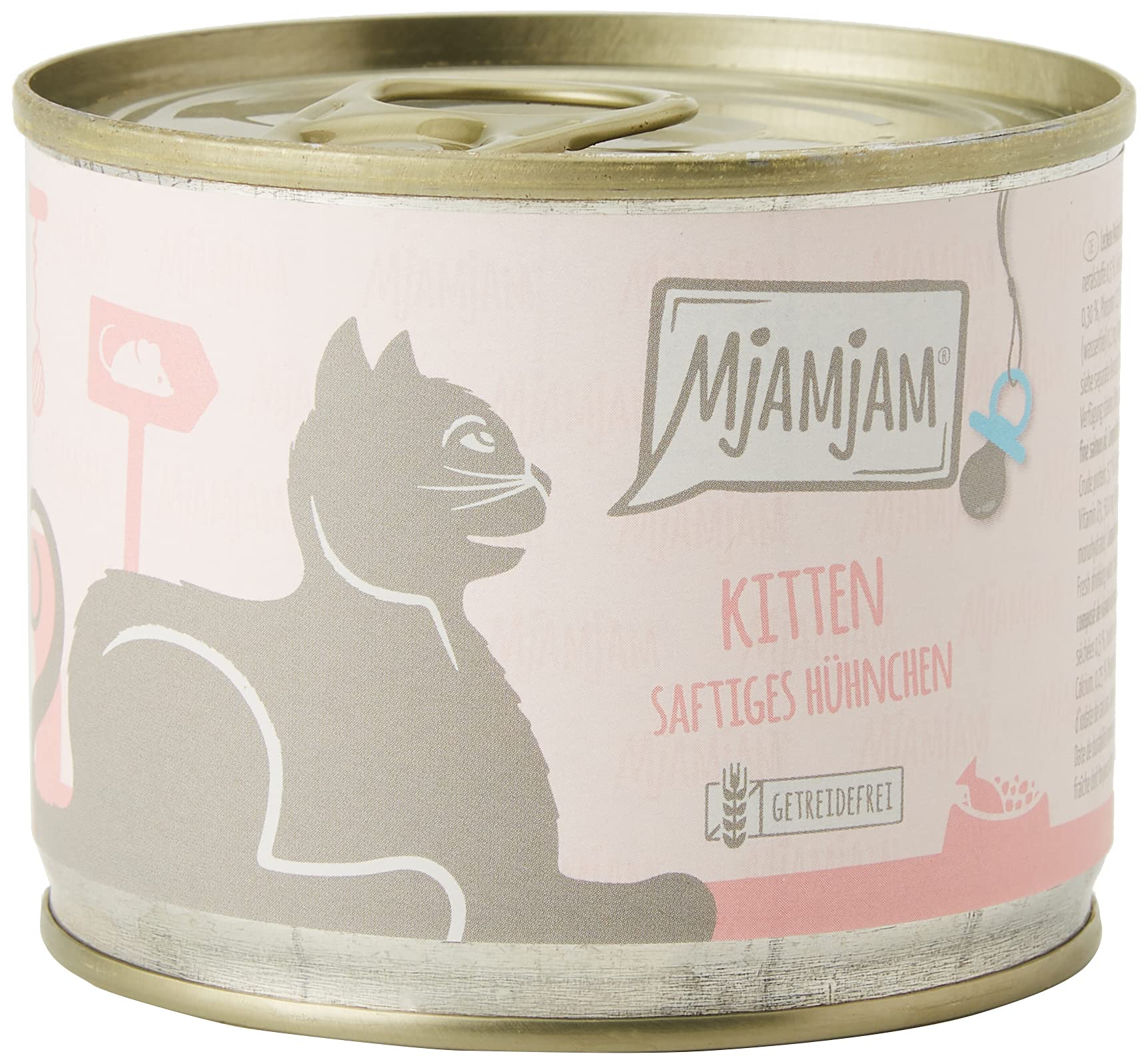 MjAMjAM – Premium Nassfutter für Katzen – Kitten saftiges Hühnchen mit Lachsöl, 6er Pack (6 x 200 g), getreidefrei mit extra viel Fleisch