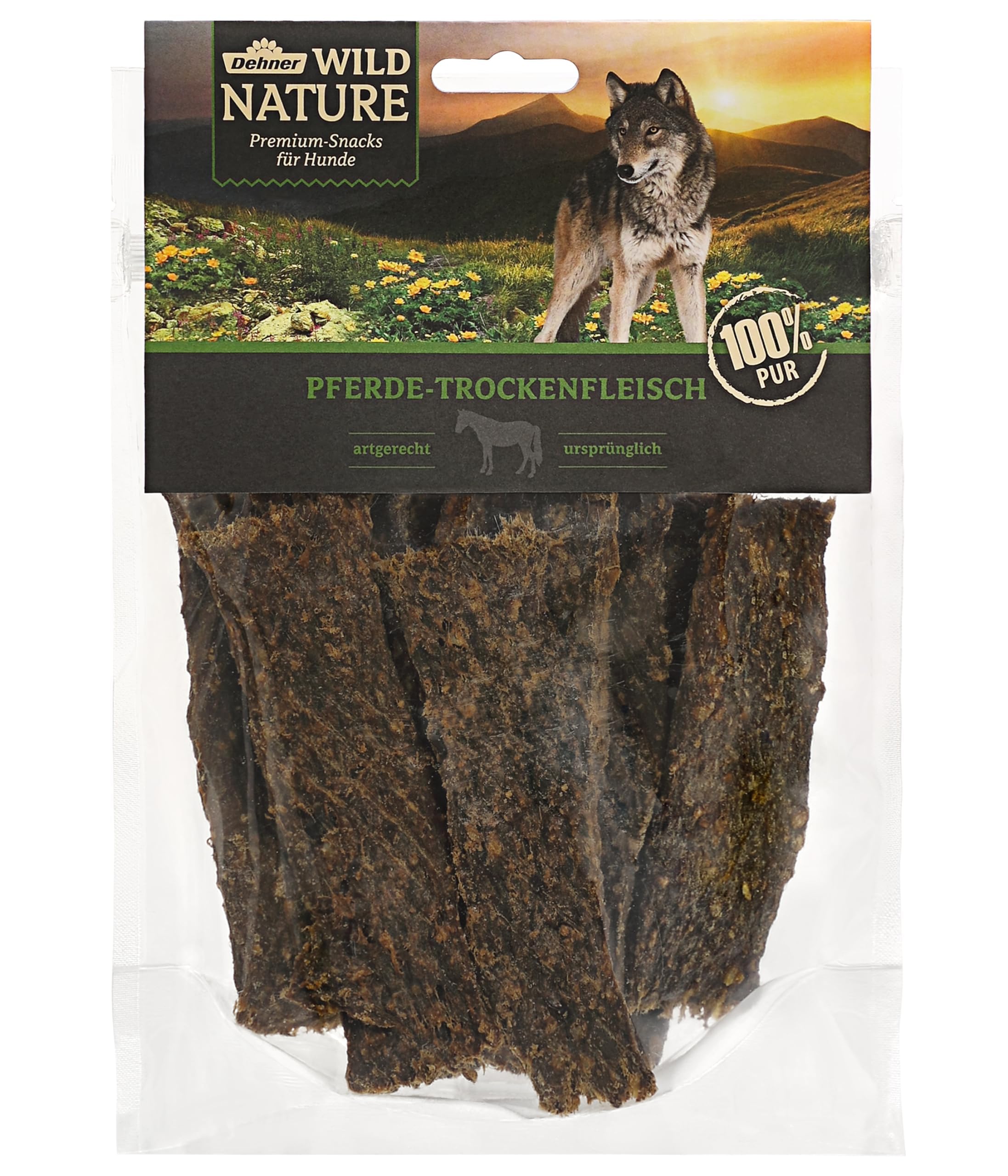 Dehner Wild Nature Hundesnack, Premium Hundeleckerli glutenfrei / getreidefrei, Kausnack für Hunde, Pferde-Trockenfleisch, 200 g