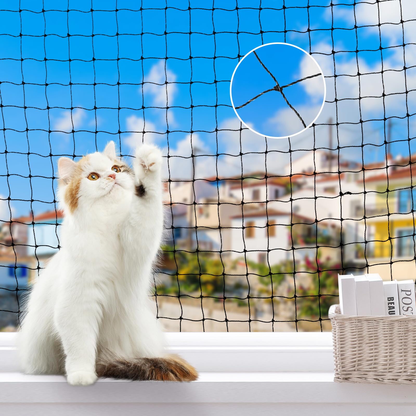 Lewondr Katzen Balkonnetze, 3x4m Drahtverstärkt Balkon Katzennetz für Haustiere, Anti-Fall Haustier Mesh Zaun Katze Schutznetz für Balkon, Fenster, Treppe, Terrasse