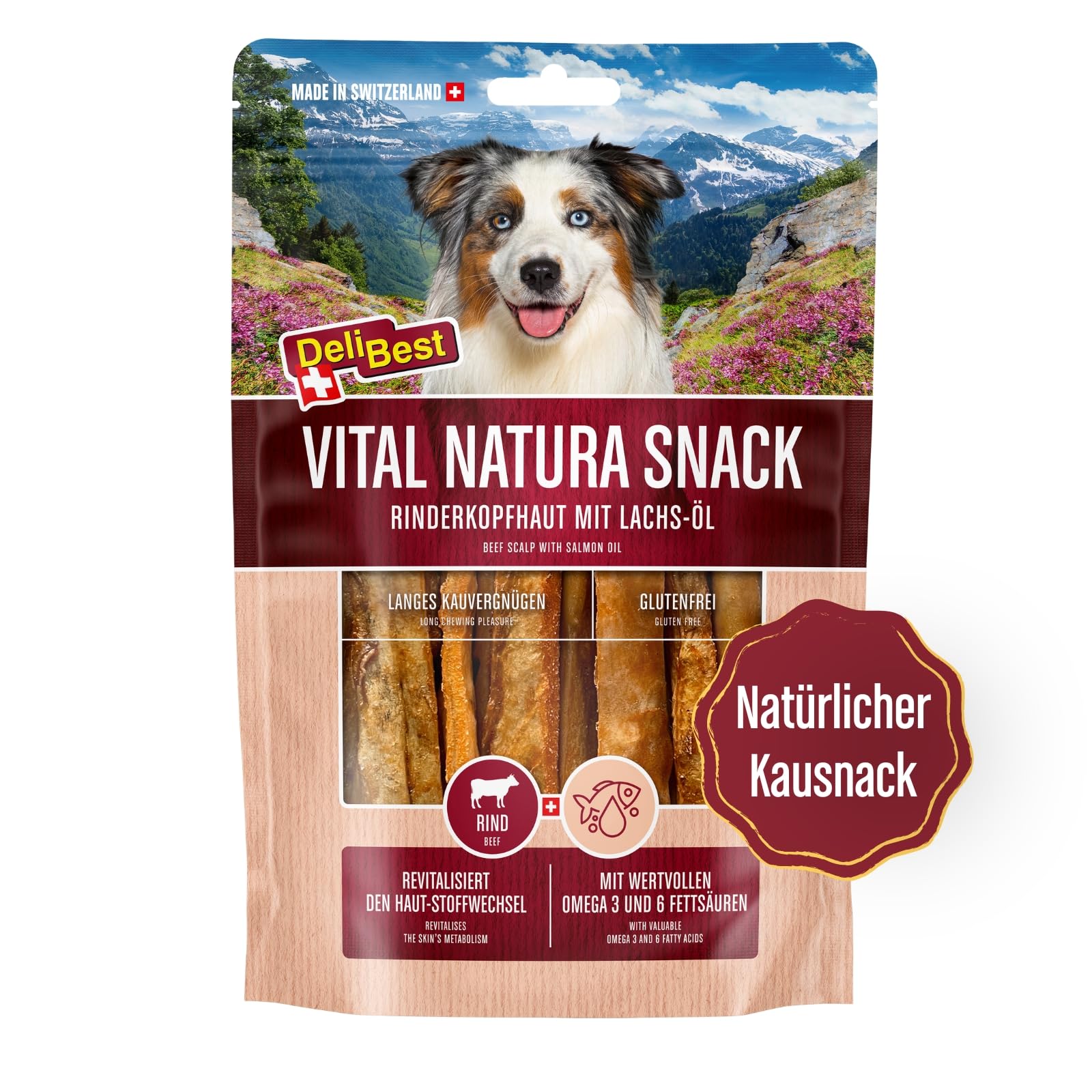 DeliBest Vital Natura Snack Wildlachsöl I Omega3 I Kausnack für Hunde I für jedes Alter I auch zur Zahnreinigung geeignet I natürlicher Kausnack I 200g Packung