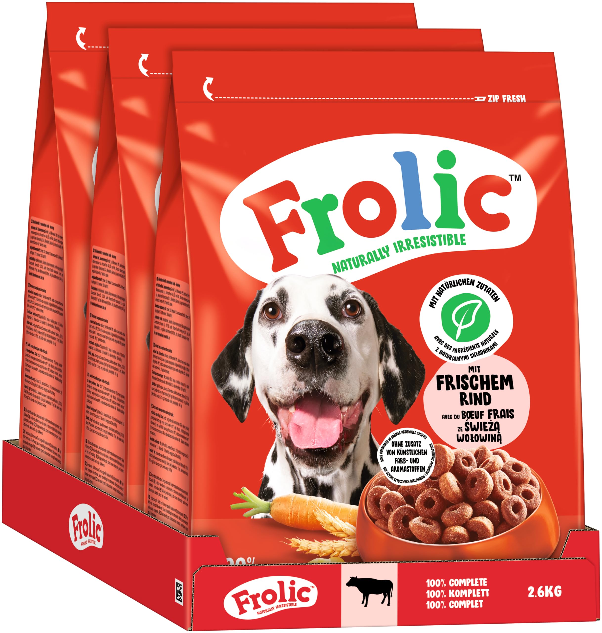 Frolic Hunde Trockenfutter mit frischem Rind 3×2,6kg