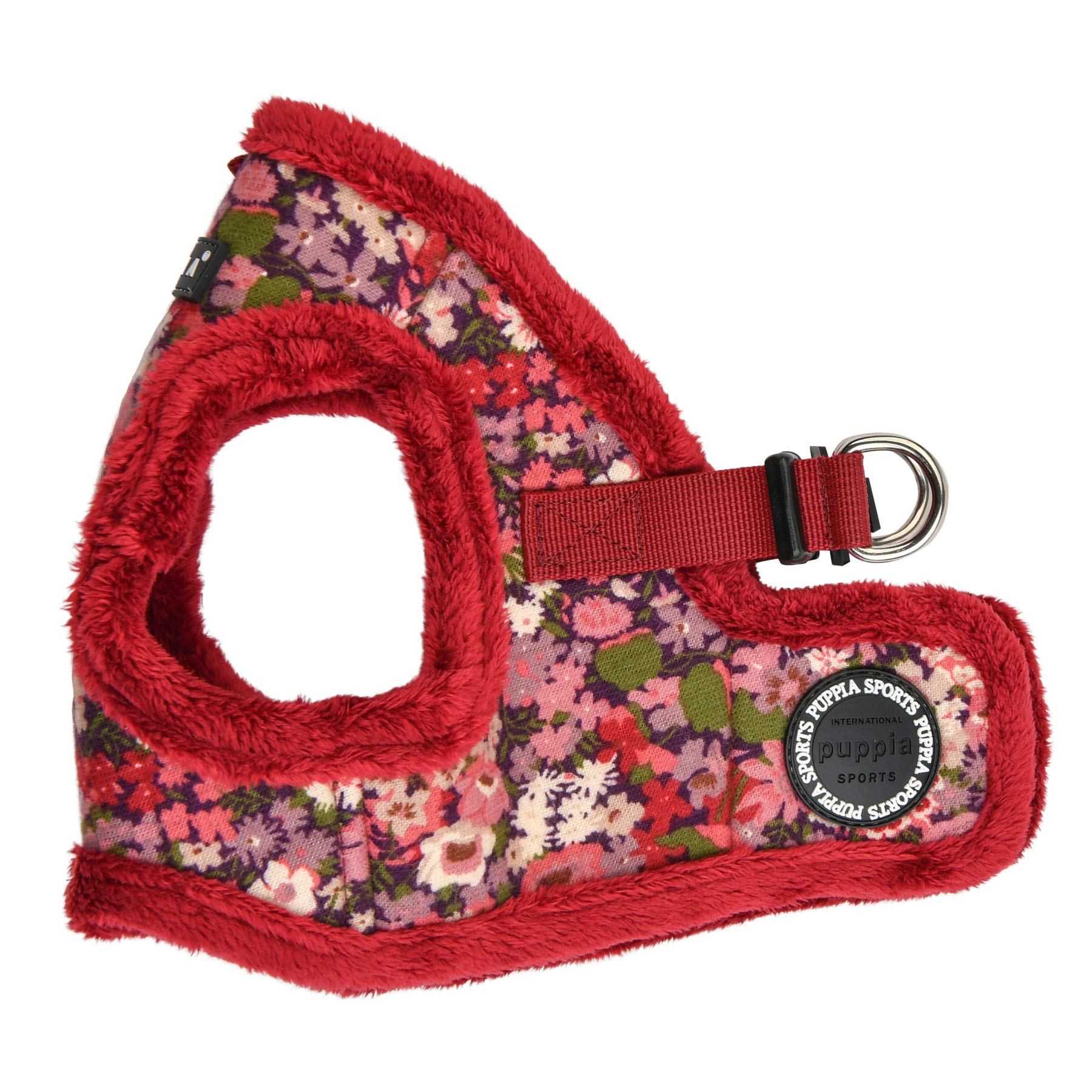 Puppia Gianni Vest Hundegeschirr Step-in Warm Winter Blumenmuster für kleine und mittelgroße Hunde, Weinrot, Größe L