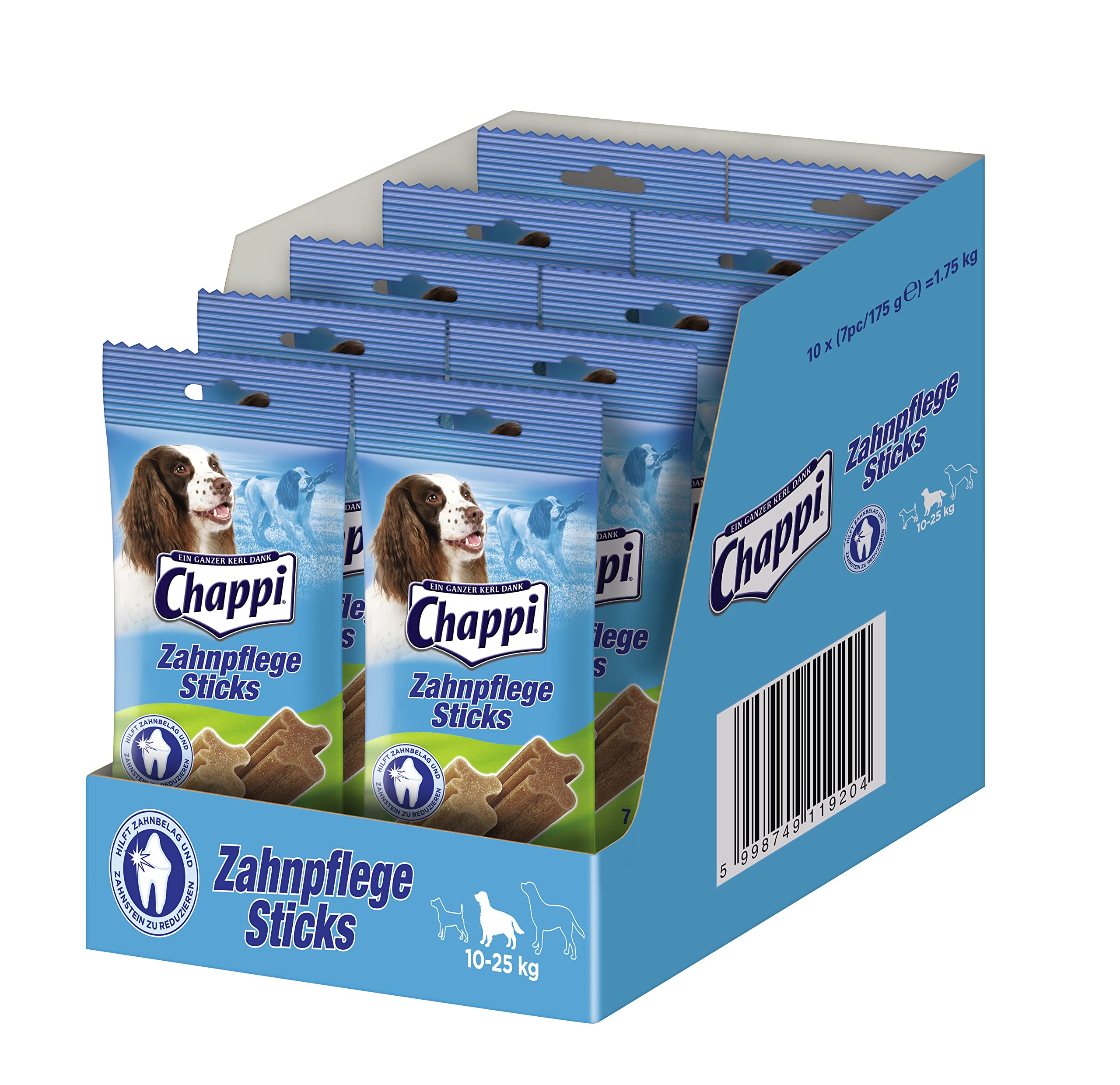 Chappi Dental-Hundesnacks – 70 Zahnpflege-Sticks zur Reduzierung von Zahnstein & Zahnbelag für mittelgroße Hunde von 10-25 kg, 10er Pack (10 x 175 g)