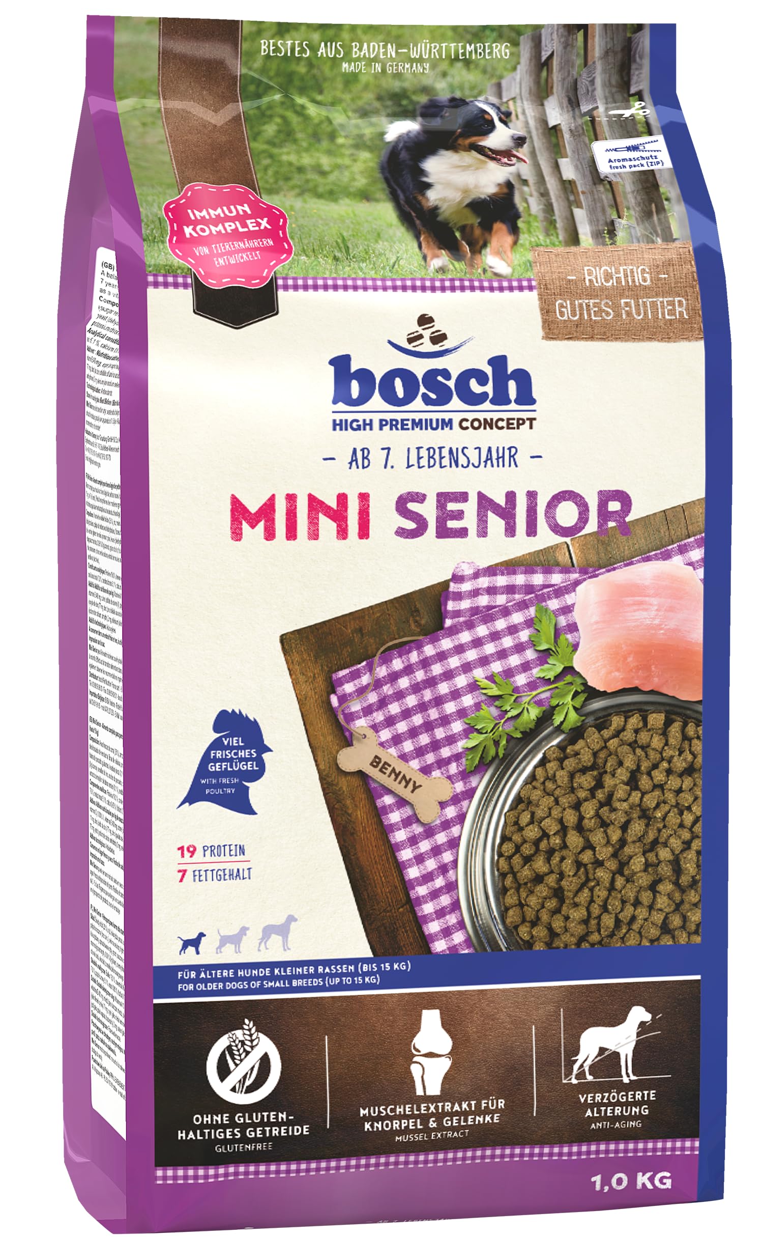 bosch HPC Mini Senior | Hundetrockenfutter für ältere Hunde kleiner Rassen (bis 15 kg) | 1 x 2.5 kg