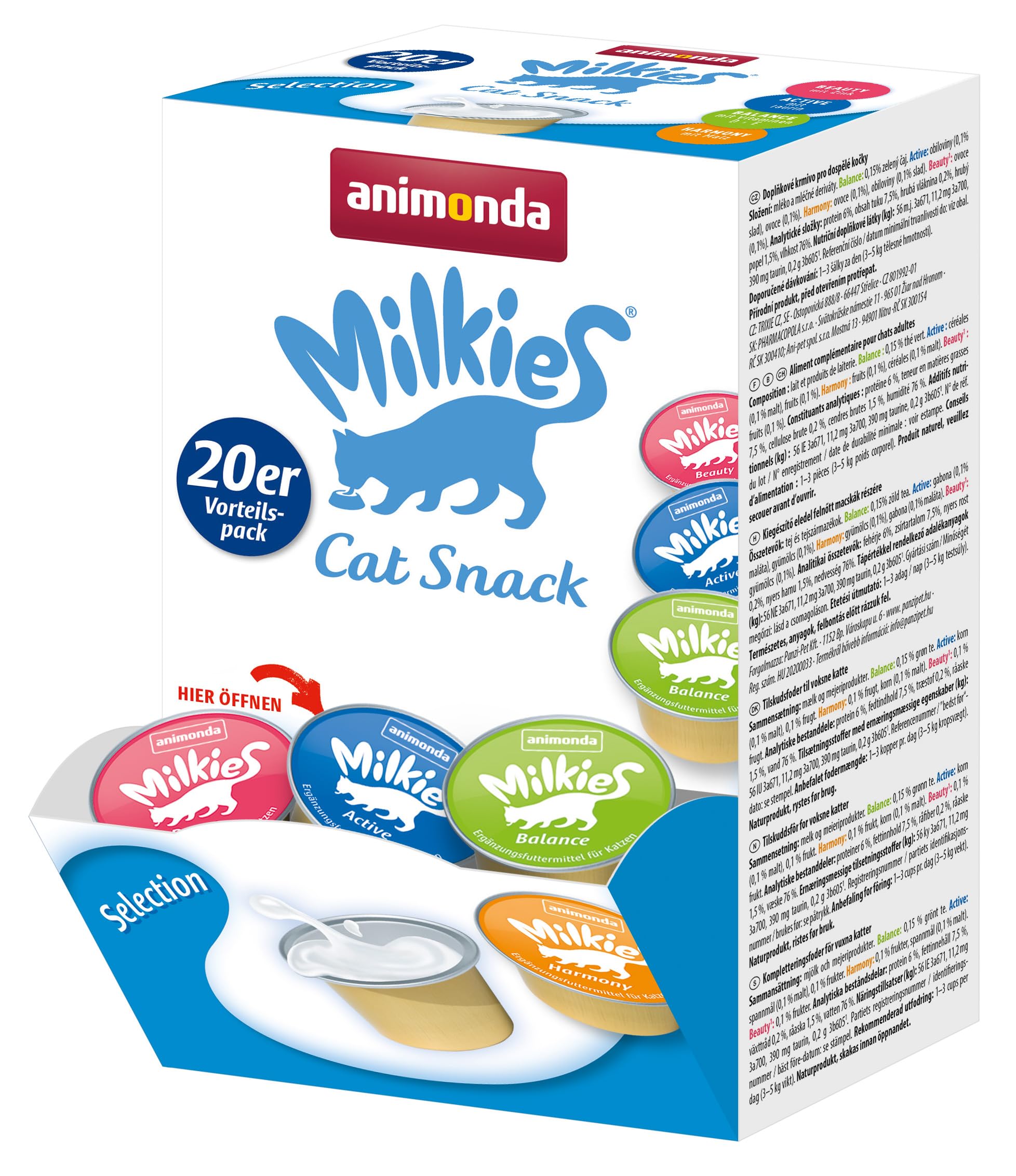 Milkies Katzensnack mit Milch – Selection (20 Cups a 15g), portinierte Milch Katzensnacks für erwachsene Katzen von animonda