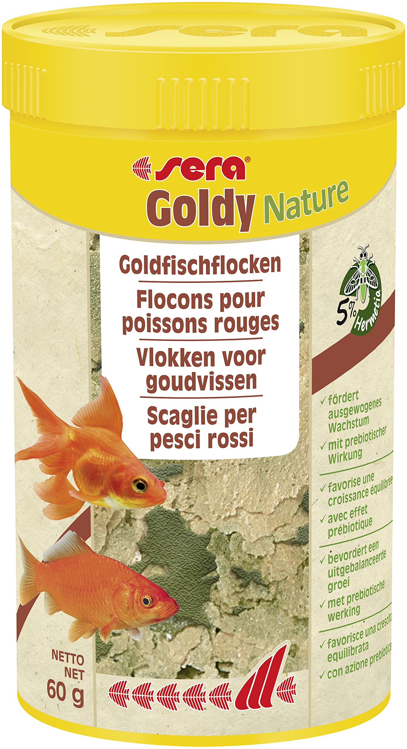 sera Goldy Nature 250 ml – Goldfischfutter für gesundes Wachstum & prächtige Farben, Fischfutter fürs Aquarium, Flockenfutter mit hoher Futterverwertbarkeit und somit weniger Algen