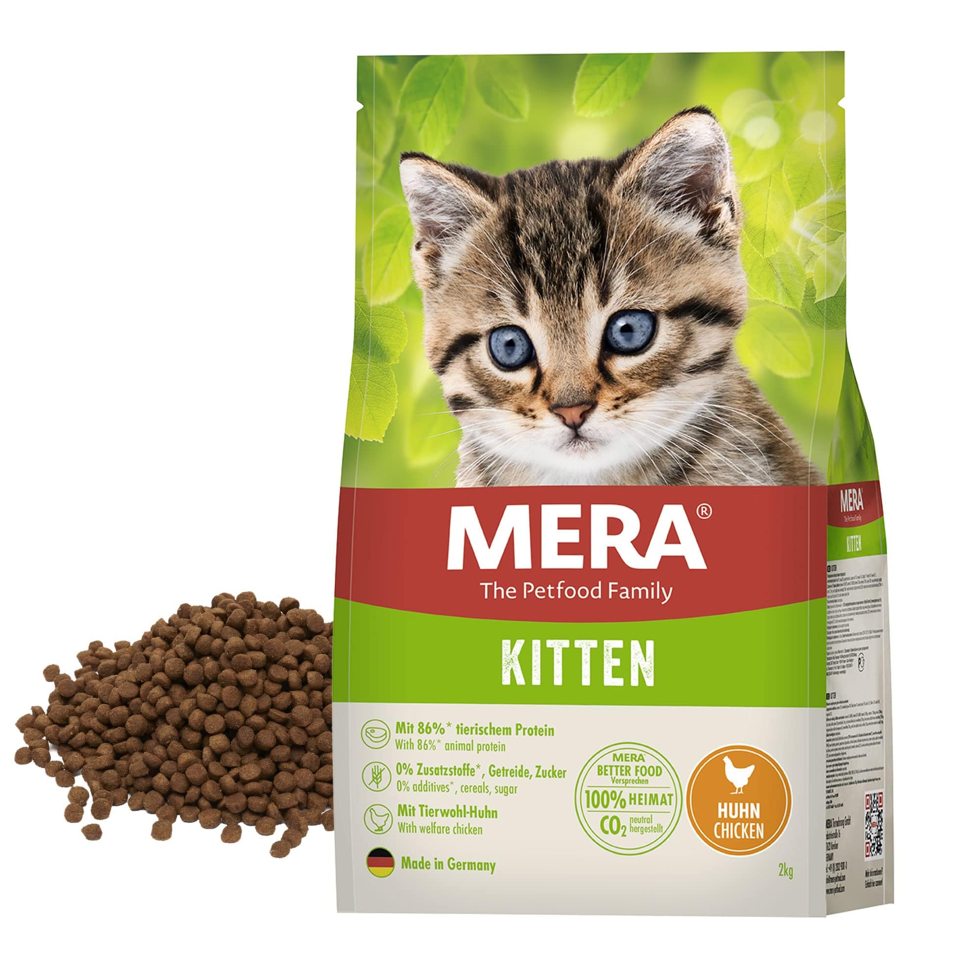 MERA Cats Kitten Huhn (2kg), Trockenfutter für heranwachsende Katzen, getreidefrei & nachhaltig, Trockenfutter mit hohem Fleischanteil