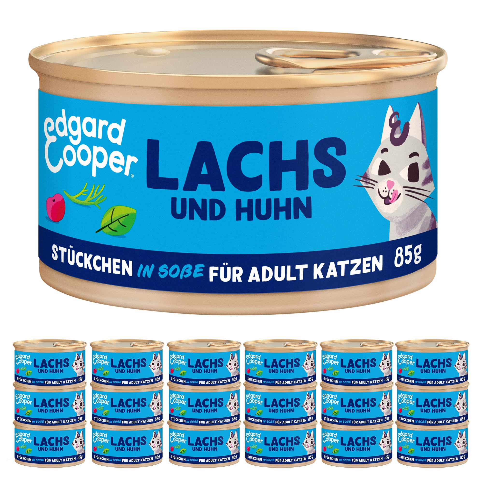 Edgard & Cooper Nassfutter für Katzen, (Lachs & Huhn, 85g x 18), Getreidefrei, voll von frischem Fleisch und natürlichen Zutaten, geeignet für sterilisierte und aktive Katzen, hoher Proteingehalt