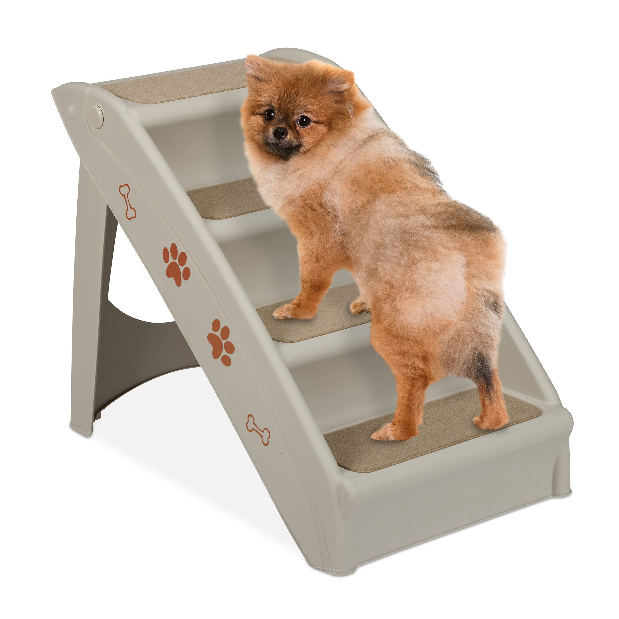 Relaxdays Hundetreppe 4 Stufen, kleine & große Hunde, Bett & Couch, Auto, Tiertreppe, HxBxT: 49 x 39 x 61 cm, grau