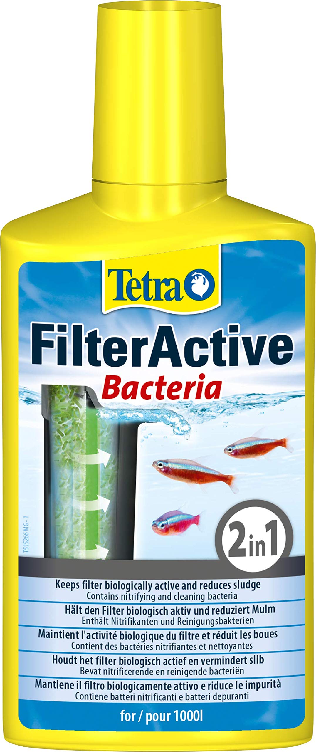 Tetra FilterActive Bacteria – 2in1 Mix aus lebenden Starterbakterien und schlammreduzierenden Reinigungsbakterien, hält den Filter biologisch aktiv und reduziert Mulm, 250 ml