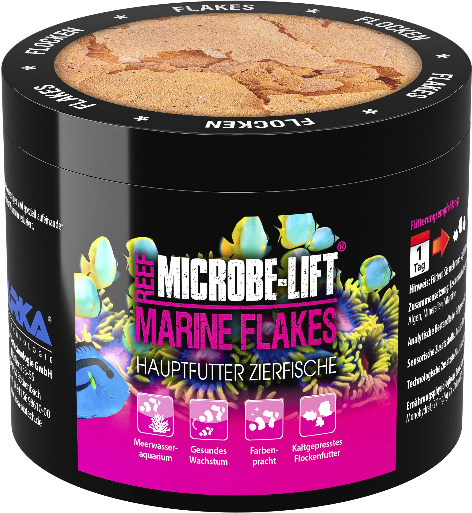 MICROBE-LIFT Marine Flakes – 500 ml – Qualitäts-Flockenfutter für Meerwasserfische, fördert Farbenpracht und Wachstum, kaltgepresst, unterstützt die Fischgesundheit.