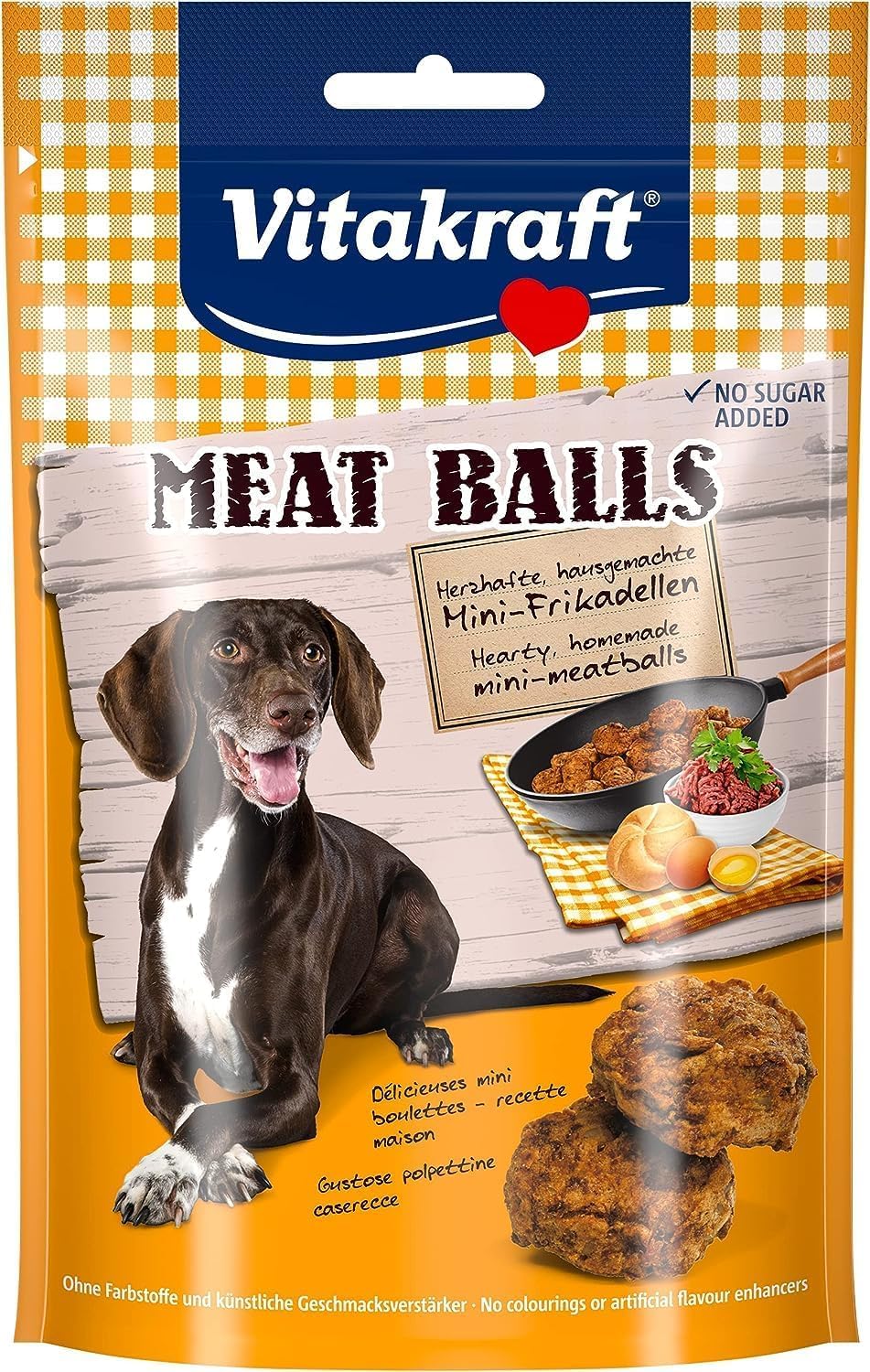 Vitakraft Meat Balls, Mini-Frikadellen, Hundeleckerli, ideal als Belohnung, ohne Zuckerzusatz (1x 80g)