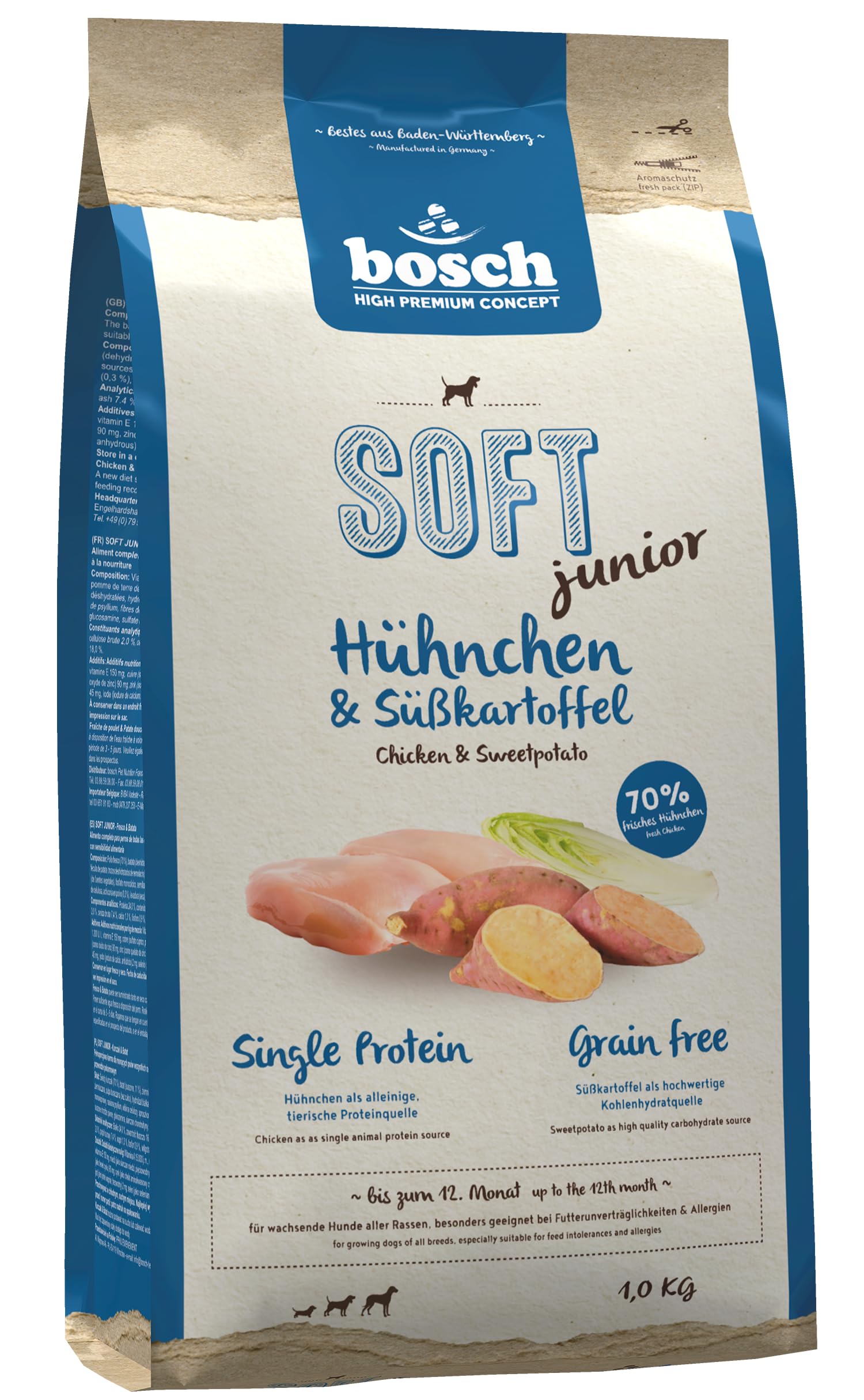 bosch HPC SOFT Junior Hühnchen & Süßkartoffel | halbfeuchtes Hundefutter für wachsende Hunde aller Rassen | Single Protein | grain-free | 1 x 2.5 kg