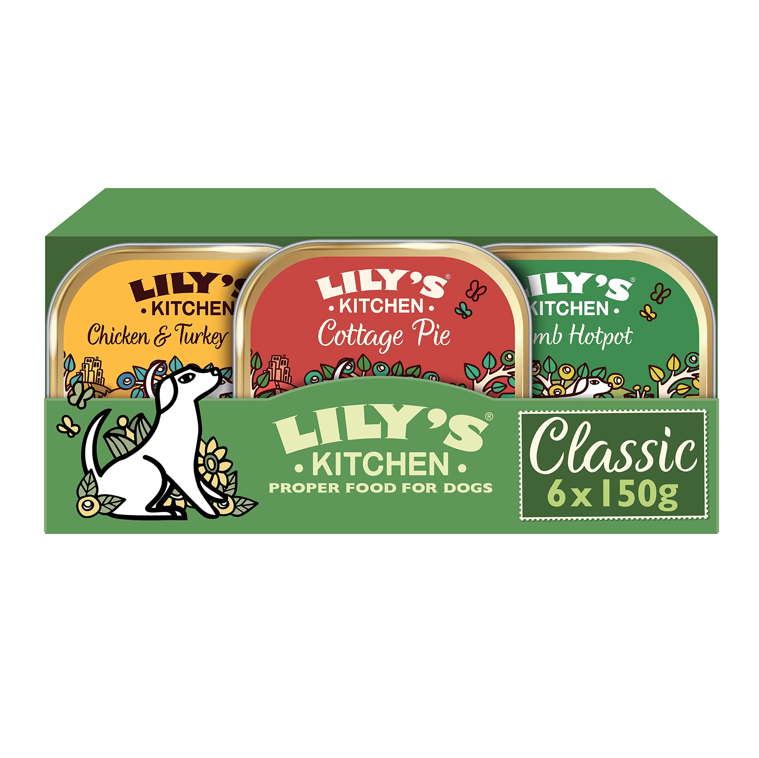 Lily’s Kitchen – Nass Hundefutter für ausgewachsene Hunde 6er Schalen (6 x 150g) – Classic Dinner Multipack