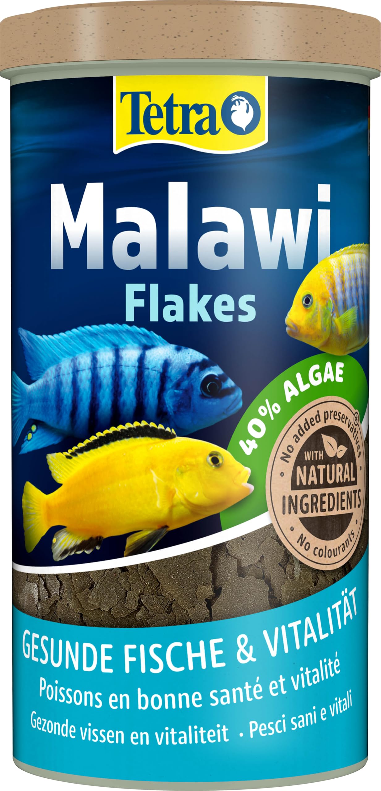 Tetra Malawi Flakes – Fischfutter in Flockenform für alle pflanzenfressenden Cichliden, 1 L Dose