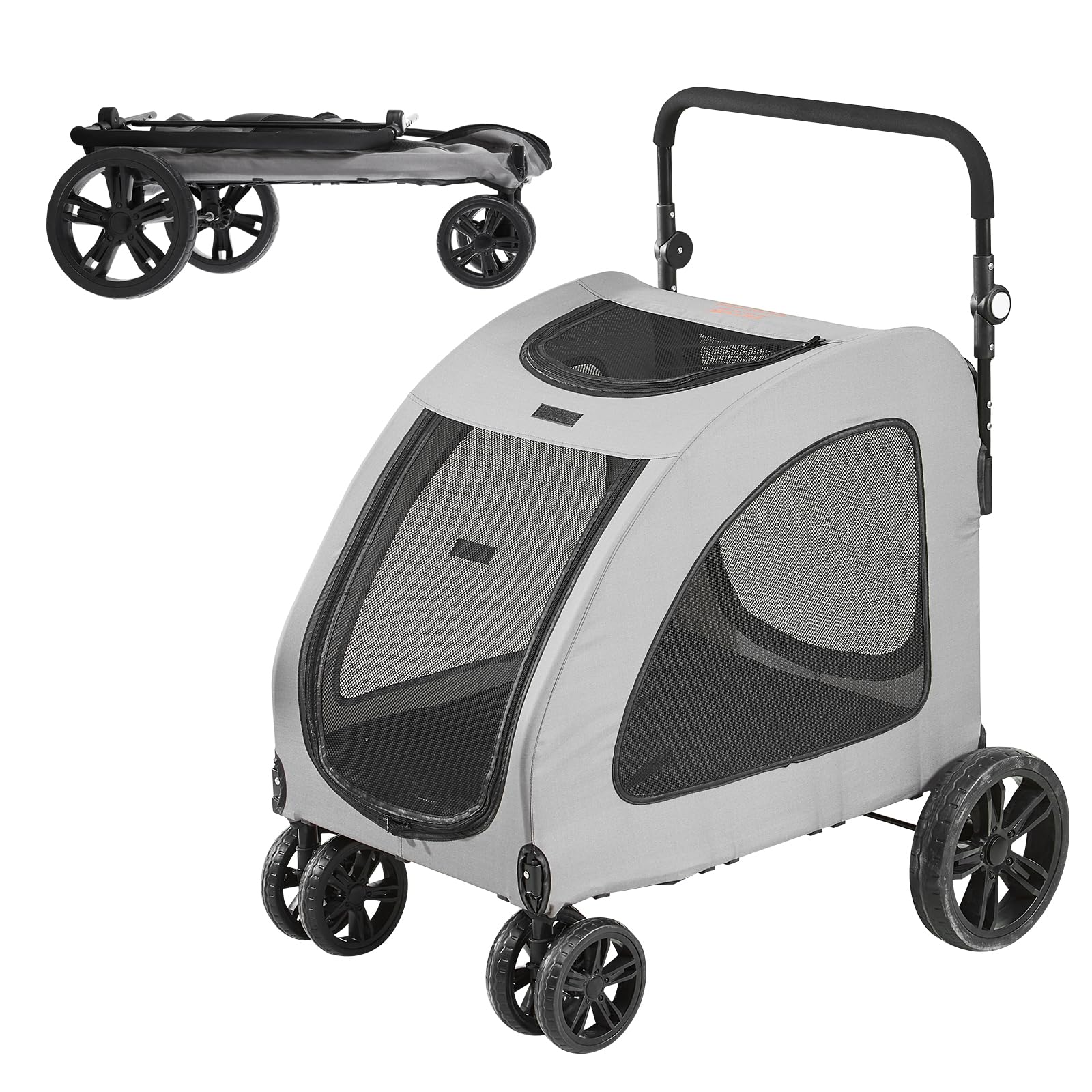 VEVOR Hundebuggy 79x91x113cm Hundewagen 72kg Tragfähigkeit Hundetrolley Aluminium-Rahmen 600D Oxford-Gewebe Nylon-Netzfenster 4 EVA-Räder Hundebox Tierbuggy Katzenbuggy Haustier Transport