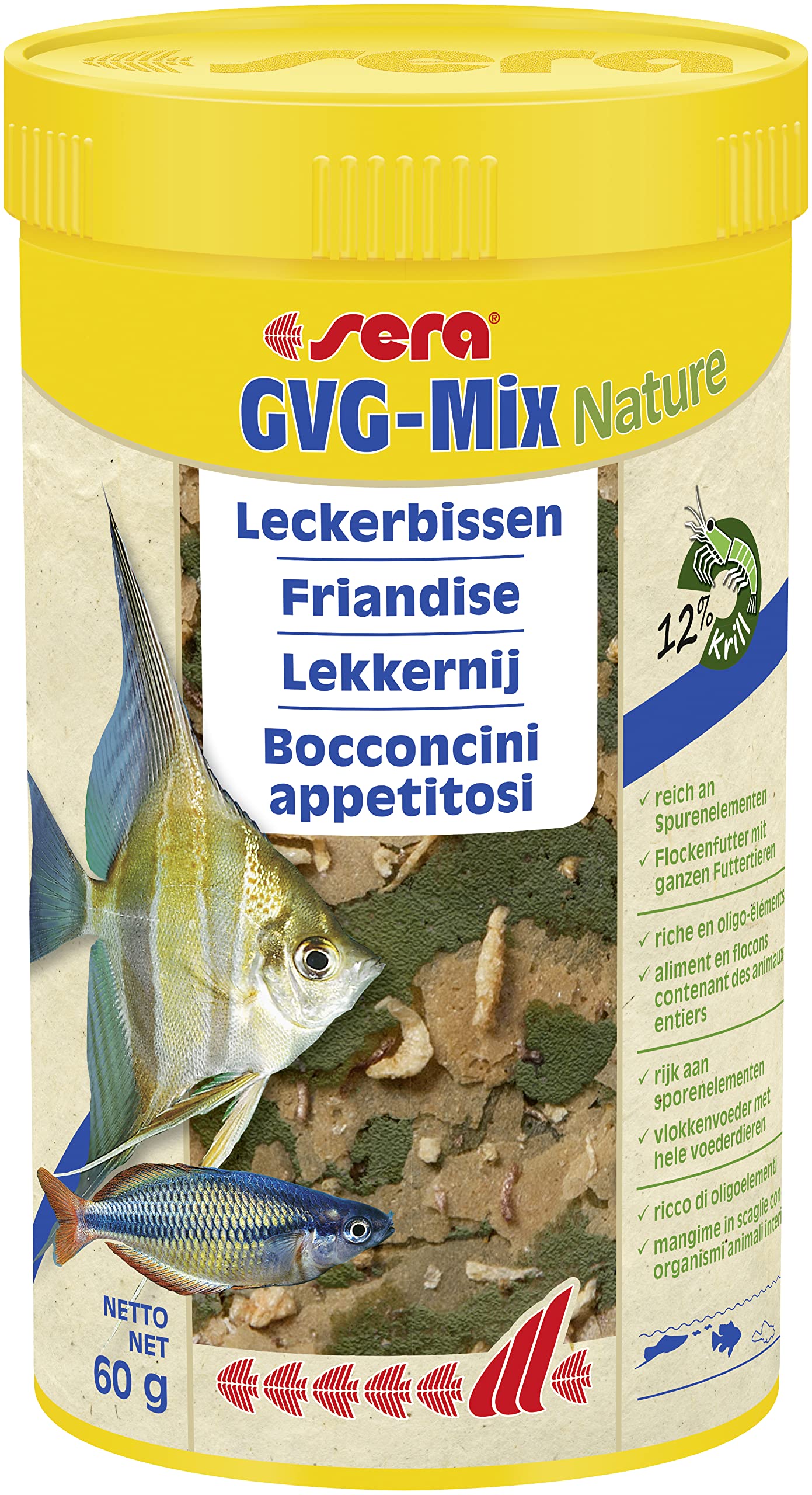 sera GVG-Mix Nature 250 ml der Leckerbissen aus Flocken & Futtertieren für eine abwechslungsreiche Ernährung, Flockenfutter fürs Aquarium, Fischfutter mit hoher Verwertbarkeit, somit weniger Algen