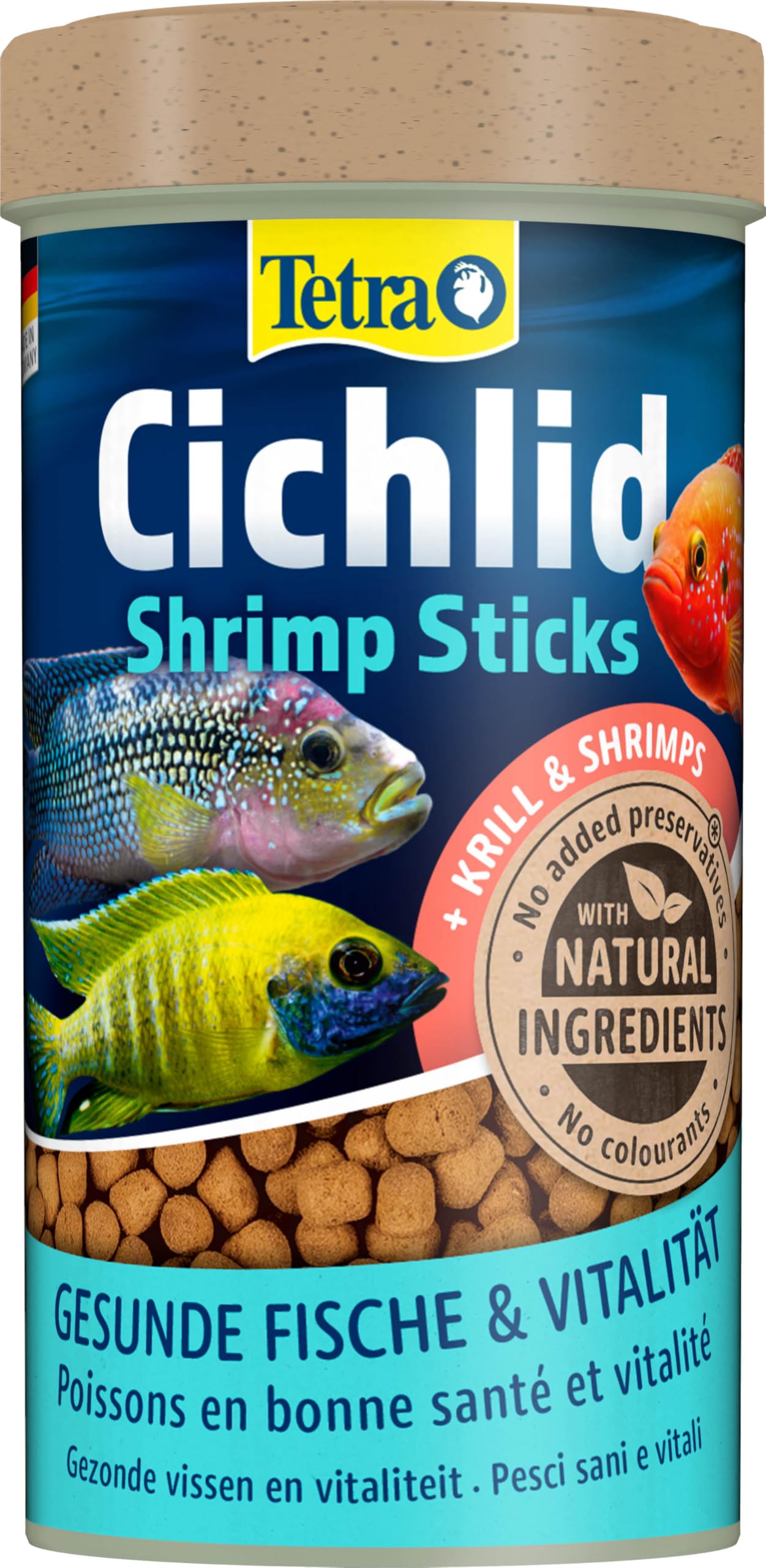 Tetra Cichlid Shrimp Sticks – ausgewogenes und vollwertiges Fischfutter für alle fleischfressenden Cichliden, mit hohem Shrimpanteil, 250 ml Dose