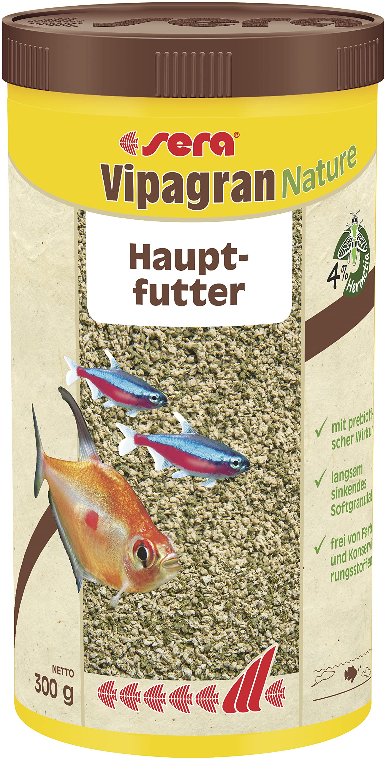 Sera Vipagran Nature 1000 ml | Hauptfutter Softgranulat | 4% Hochwertiges Insektenmehl | Gesundes Wachstum & kräftige Entwicklung | Für Fische mit kleinem Maul | Keine Farb- & Konservierungsstoffe