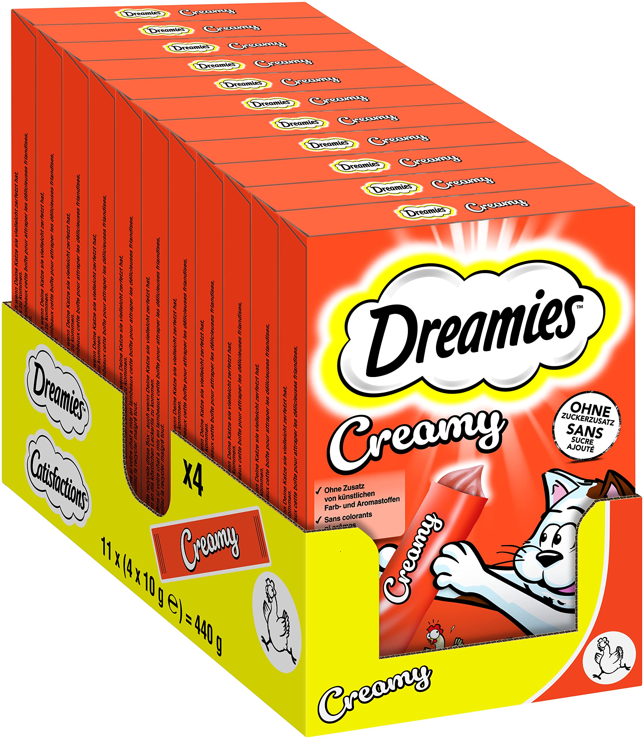 Dreamies Katzenleckerlis Creamy Snacks mit Huhn – köstlich cremiger Geschmack – 44 Portionsbeutel (11 x 4 x 10g)